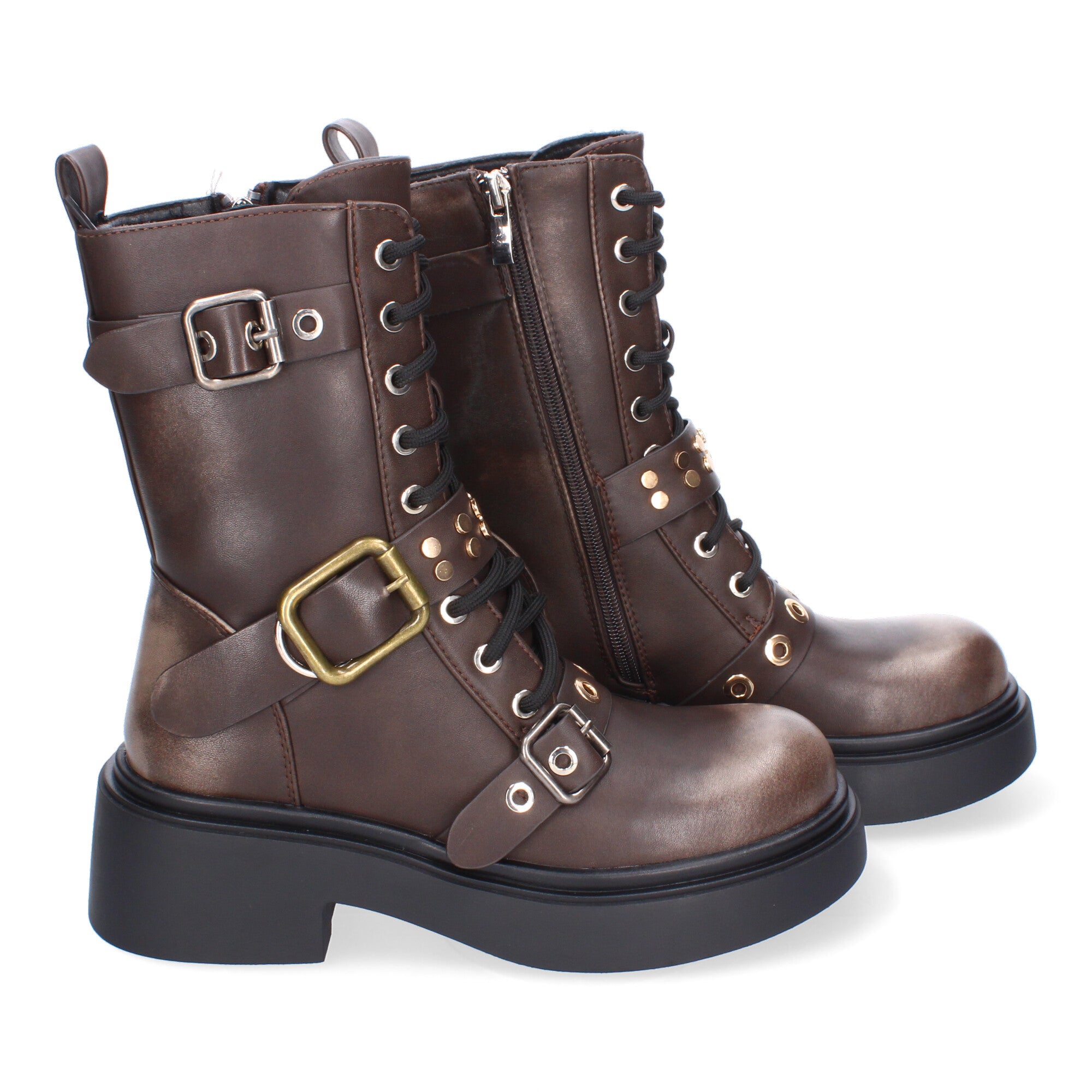 Bota de Tacón para Mujer con Hebillas y Punta Redonda