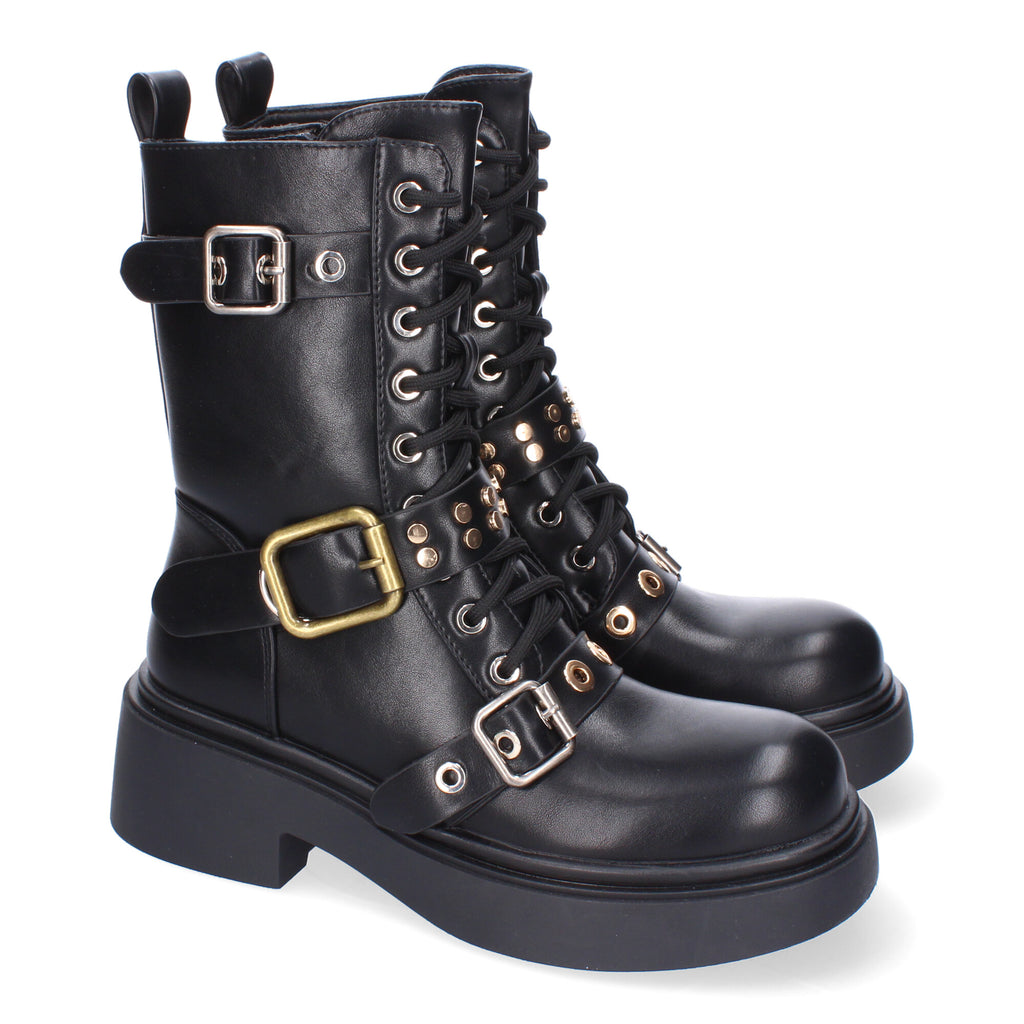 Bota de Tacón para Mujer con Hebillas y Punta Redonda