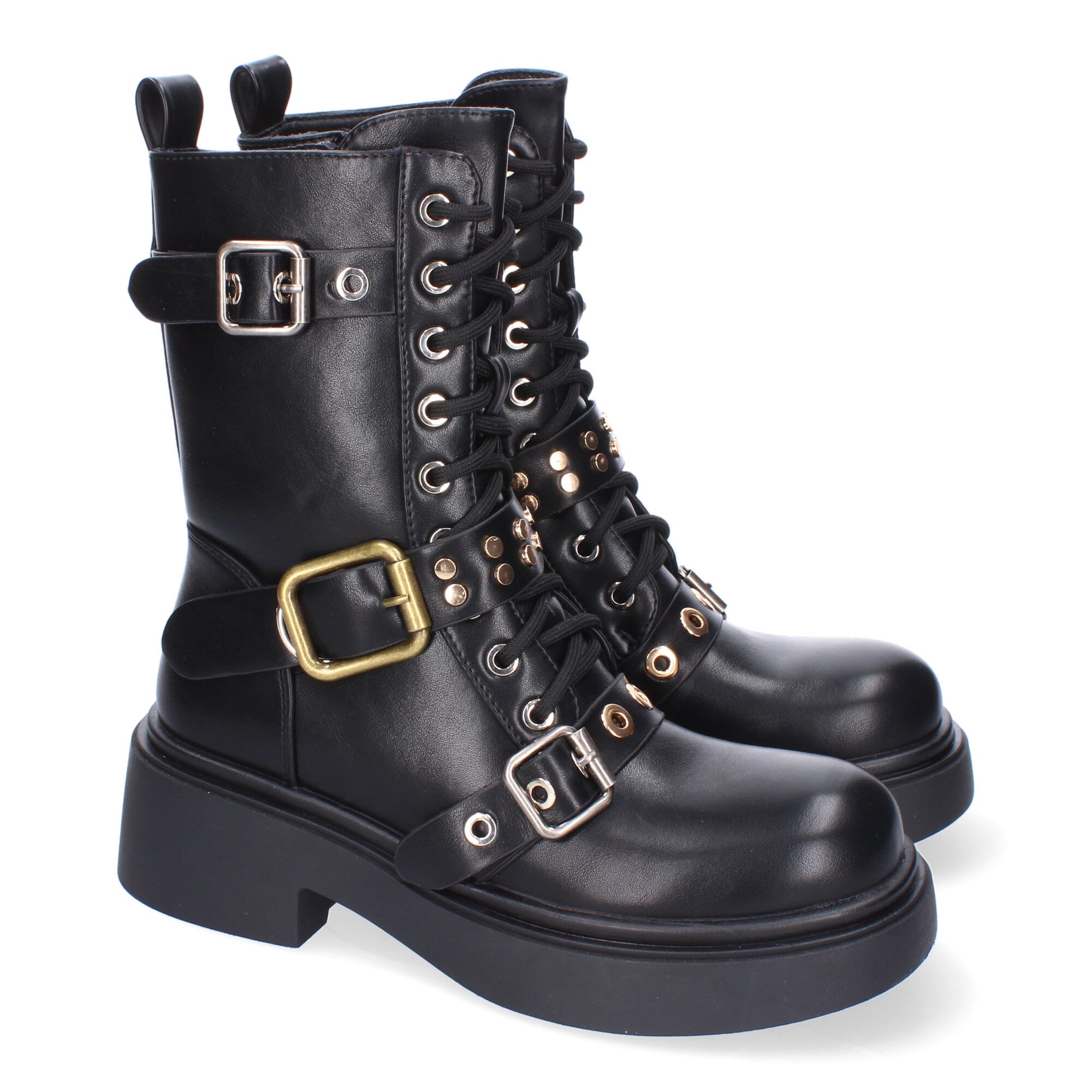 Bota de Tacón para Mujer con Hebillas y Punta Redonda