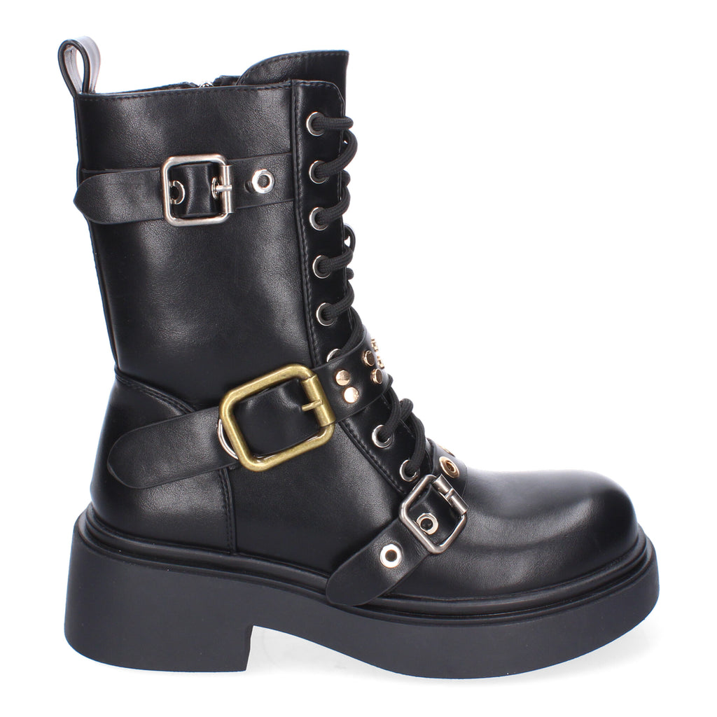 Bota de Tacón para Mujer con Hebillas y Punta Redonda