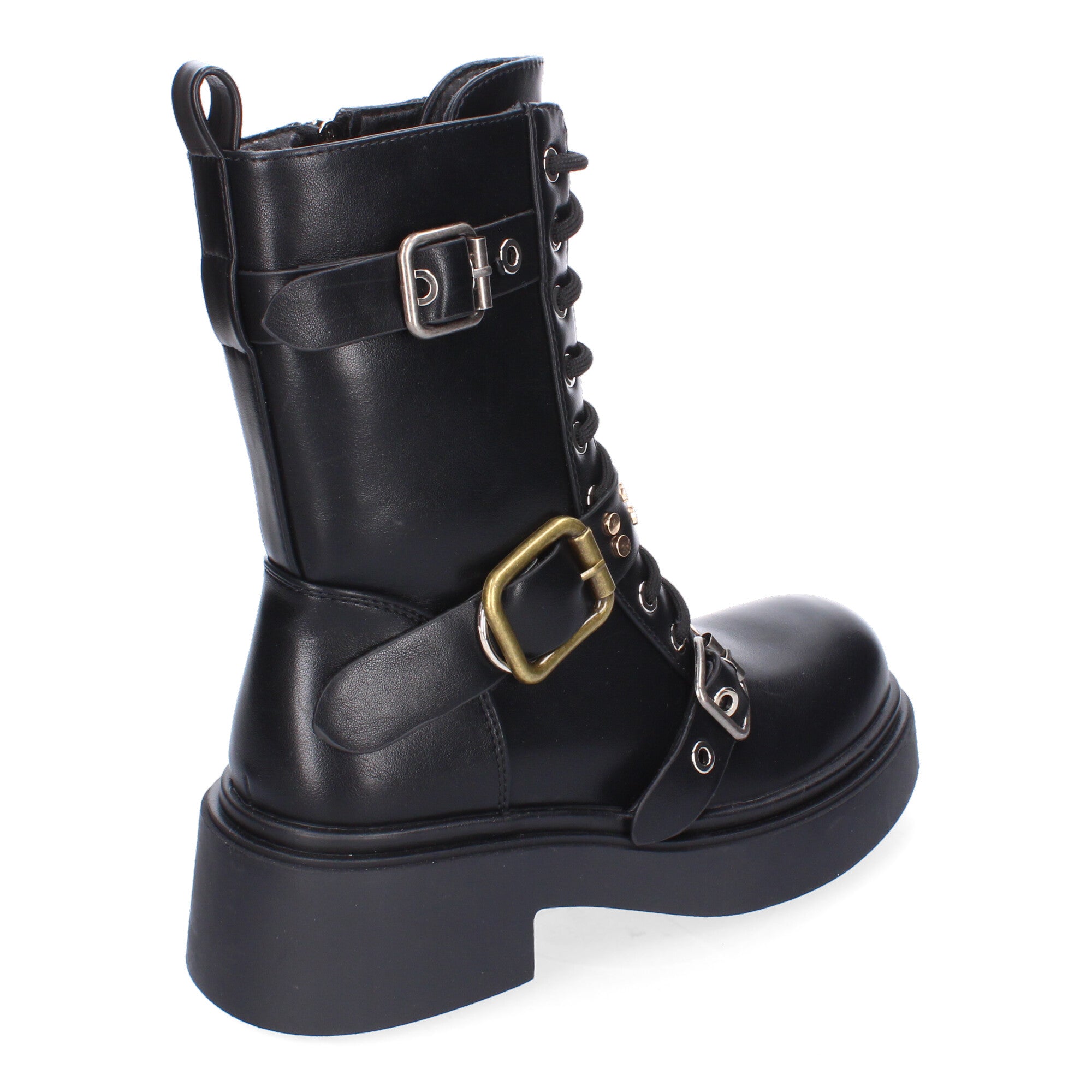 Bota de Tacón para Mujer con Hebillas y Punta Redonda