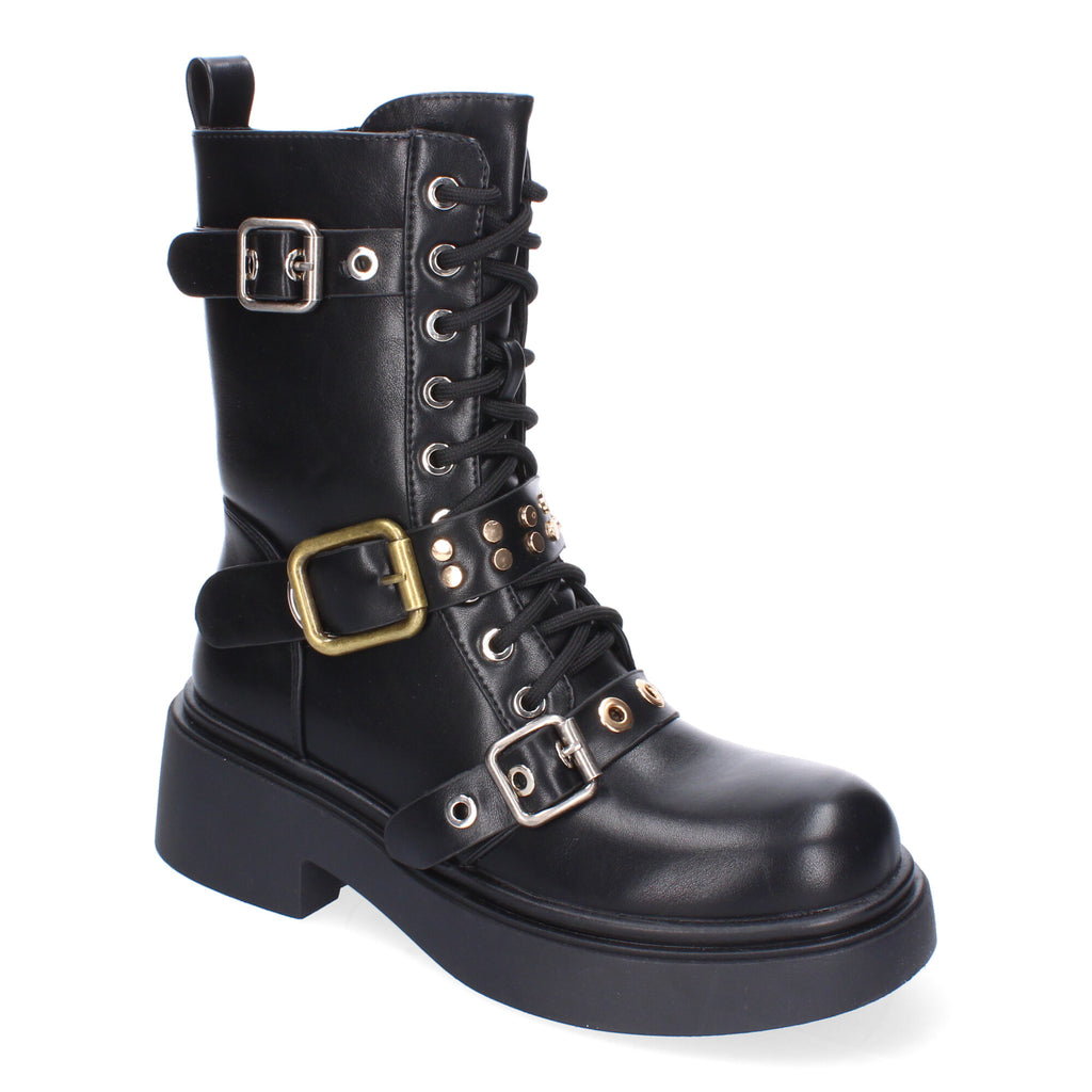 Bota de Tacón para Mujer con Hebillas y Punta Redonda