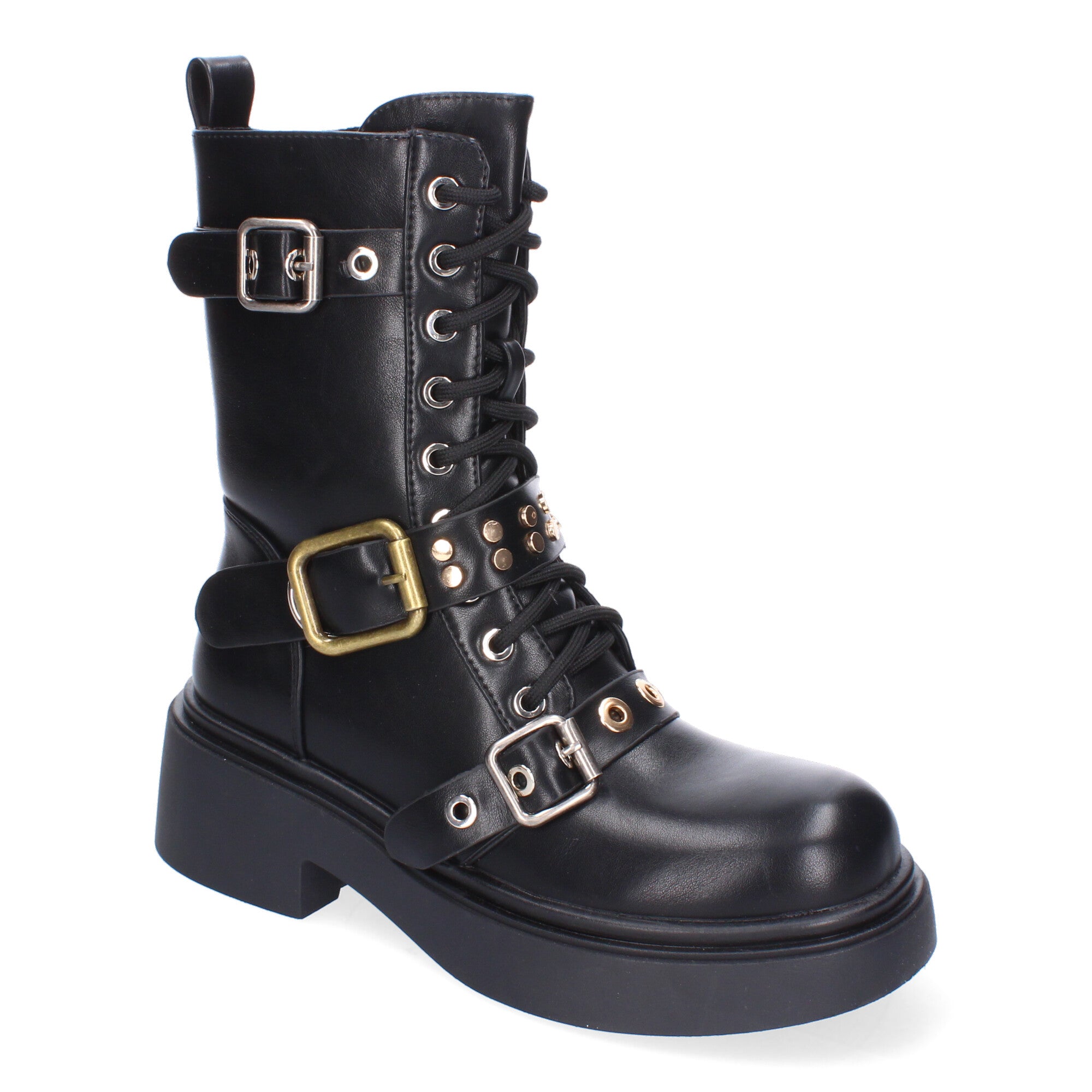 Bota de Tacón para Mujer con Hebillas y Punta Redonda