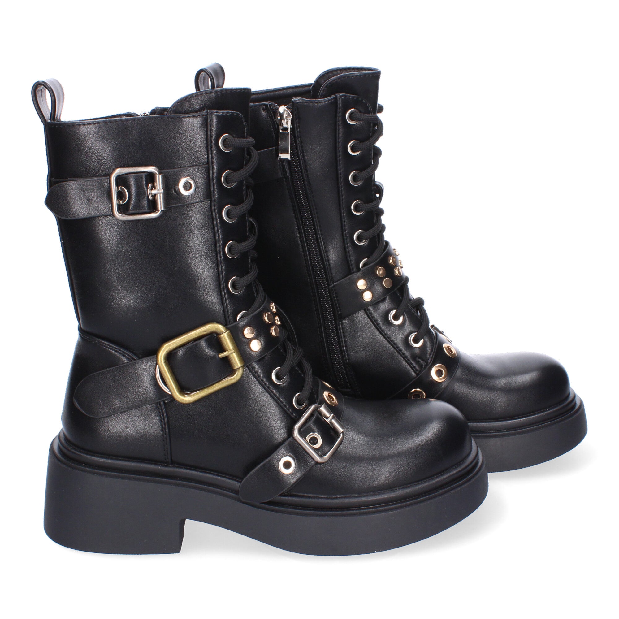 Bota de Tacón para Mujer con Hebillas y Punta Redonda