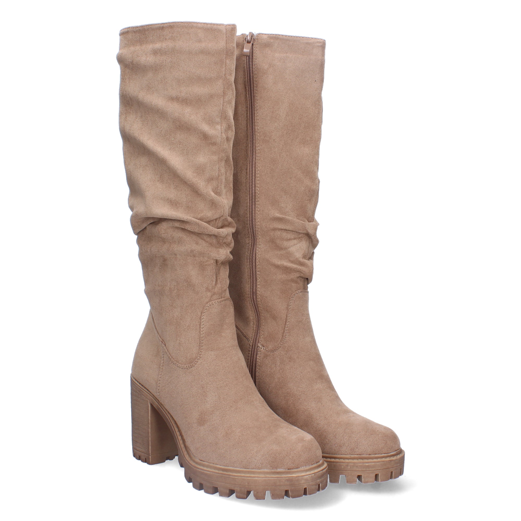Bota de Tacón para Mujer con Caña Arrugada y Estampado Liso