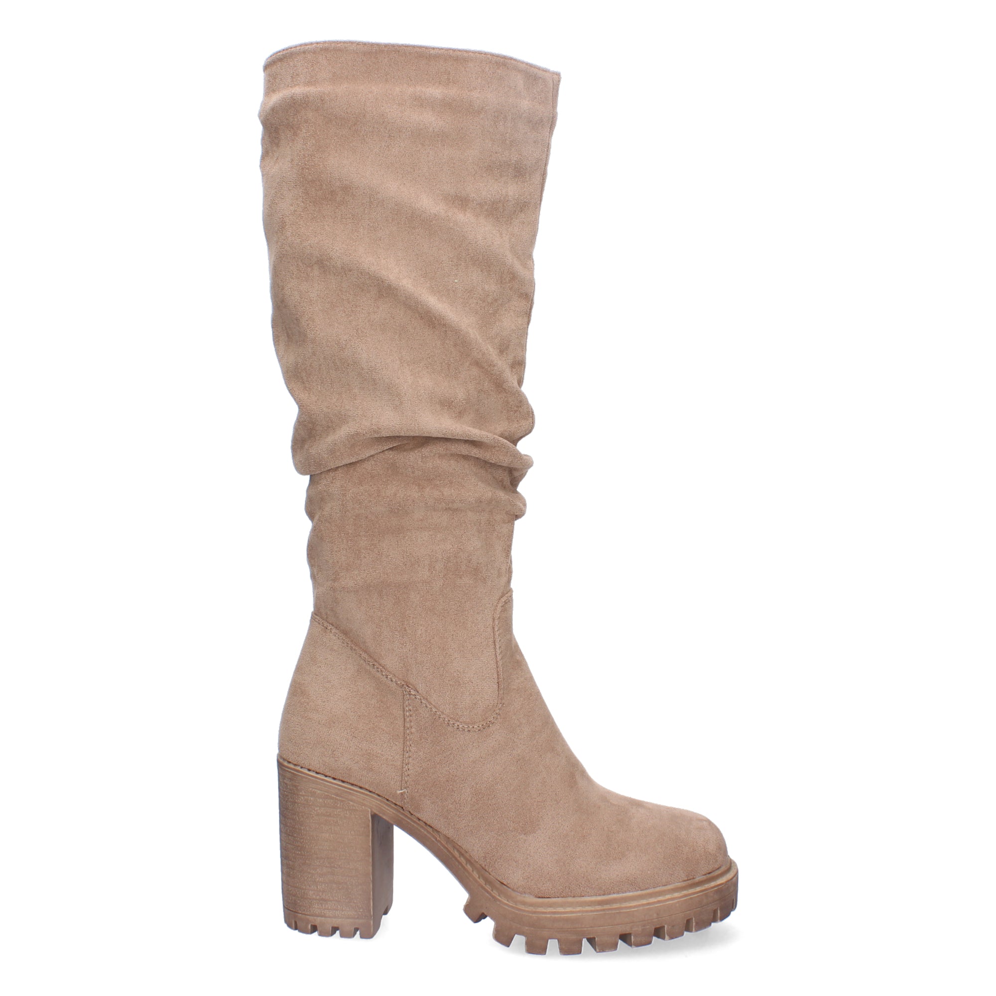 Bota de Tacón para Mujer con Caña Arrugada y Estampado Liso