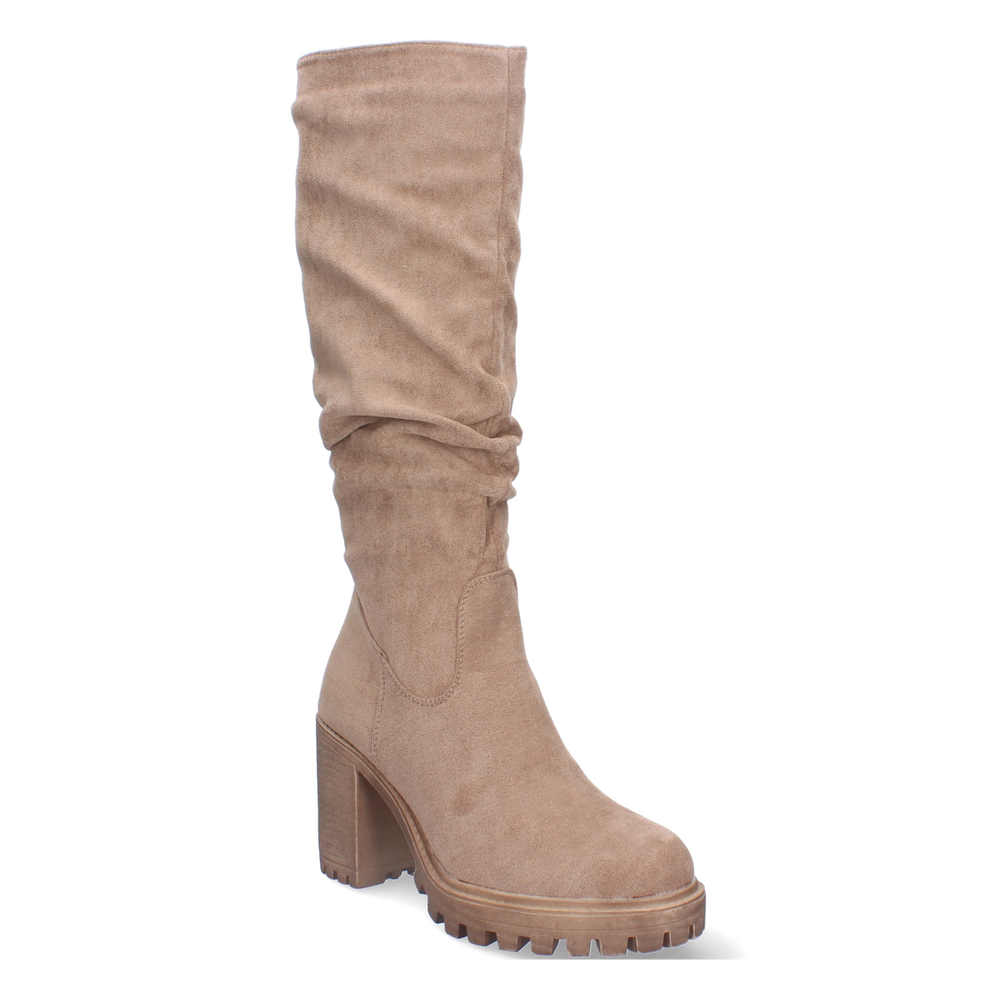 Bota de Tacón para Mujer con Caña Arrugada y Estampado Liso