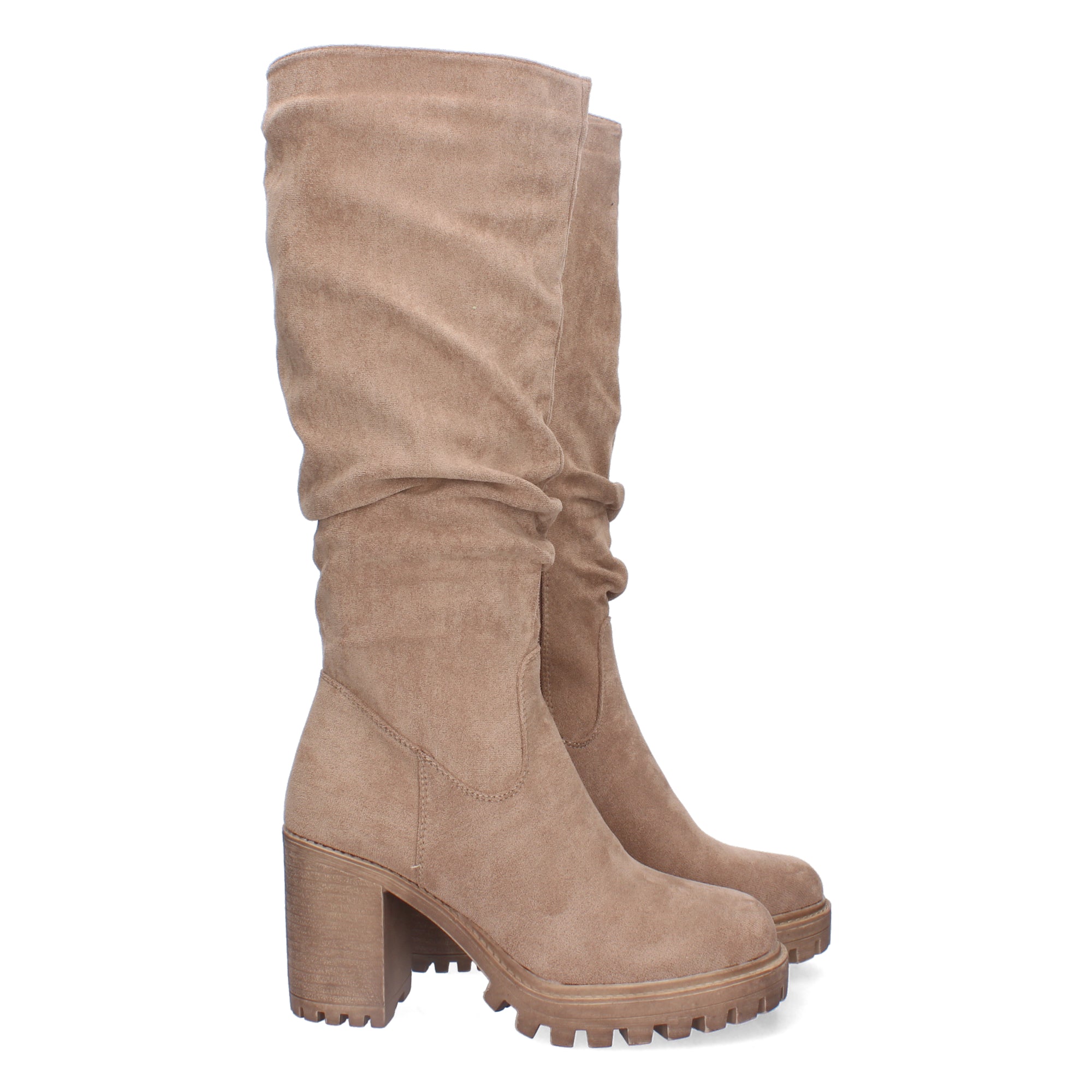 Bota de Tacón para Mujer con Caña Arrugada y Estampado Liso