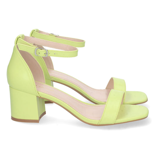 Cyrena Neon Strap – Sandalia Fosforito Ankle Strap de Tacón Cómodo con Pala Fina y Hebilla para Mujer