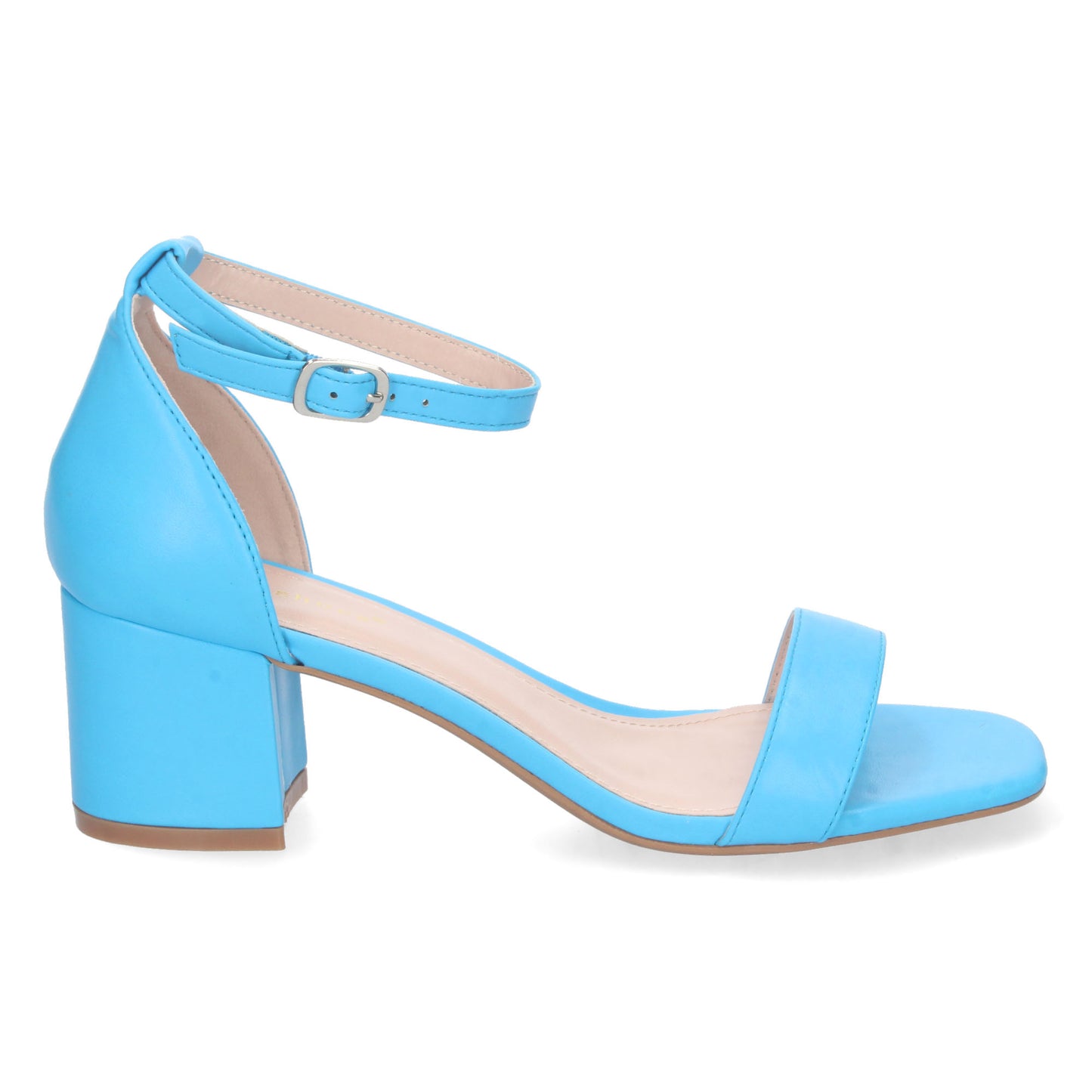 Cyrena Blue Strap – Sandalia Azul Ankle Strap de Tacón Cómodo con Pala Fina y Hebilla para Mujer