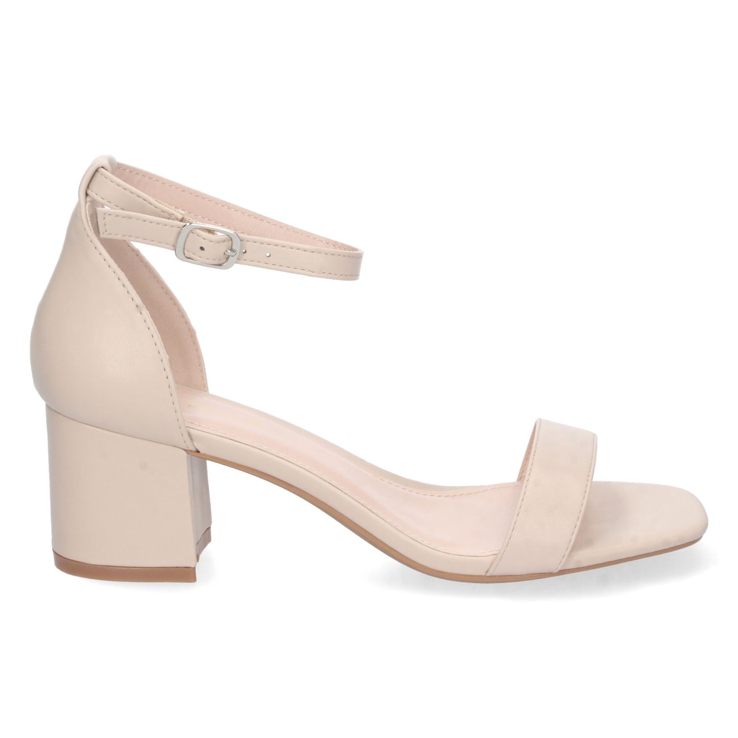 Cyrena Beige Strap – Sandalia Beige Ankle Strap de Tacón Cómodo con Pala Fina y Hebilla para Mujer