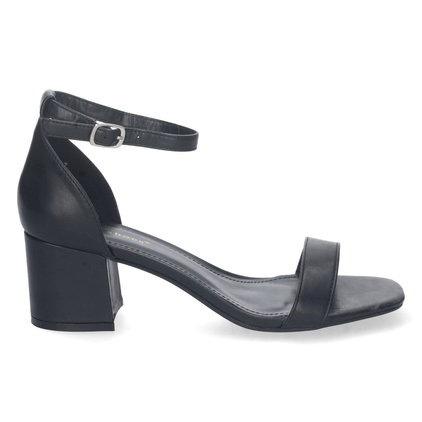 Cyrena Black Strap – Sandalia Negra Ankle Strap de Tacón Cómodo con Pala Fina y Hebilla para Mujer