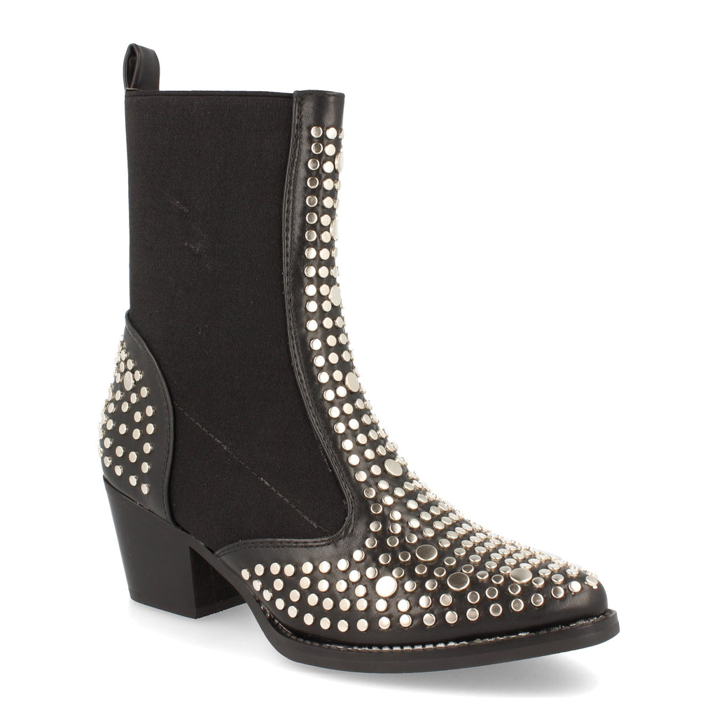 Botin De Mujer Con Tacon Y Con Tachuelas Metalicas