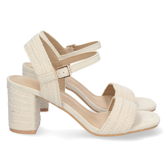 Cyrena Beige Luxe – Sandalia Beige de Tacón Medio para Mujer con Forrado de Yute y Pala Fina