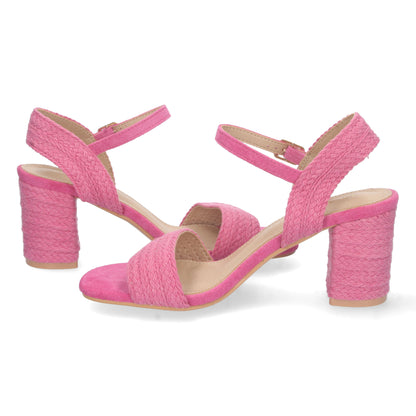 Cyrena Fuchsia Charm – Sandalia Fucsia de Tacón Medio para Mujer con Forrado de Yute y Pala Fina