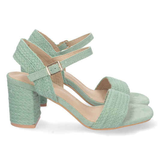 Cyrena Jade Glow – Sandalia Verde de Tacón Medio para Mujer con Forrado de Yute y Pala Fina
