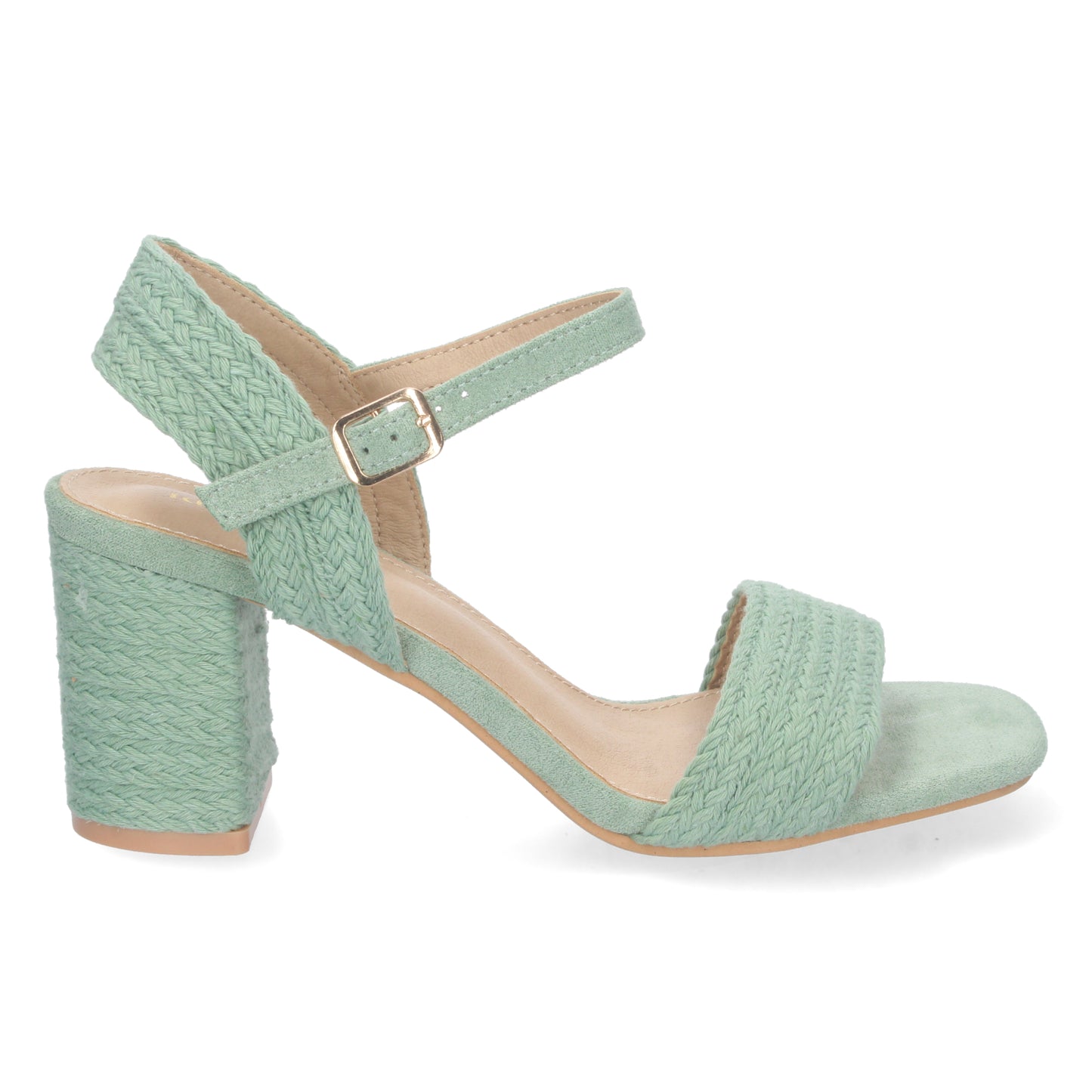 Cyrena Jade Glow – Sandalia Verde de Tacón Medio para Mujer con Forrado de Yute y Pala Fina