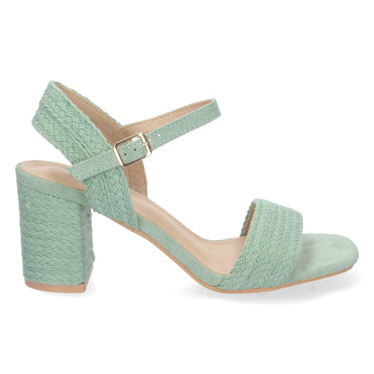 Cyrena Jade Glow – Sandalia Verde de Tacón Medio para Mujer con Forrado de Yute y Pala Fina