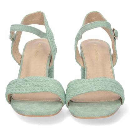 Cyrena Jade Glow – Sandalia Verde de Tacón Medio para Mujer con Forrado de Yute y Pala Fina