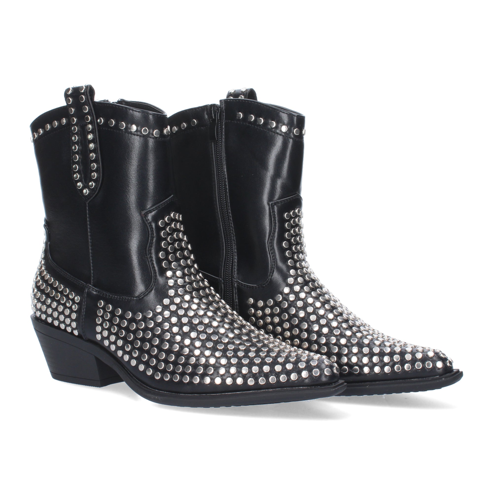Botin De Mujer Con Tachuelas Metalicas Y  Con Tacon De Punta Fina