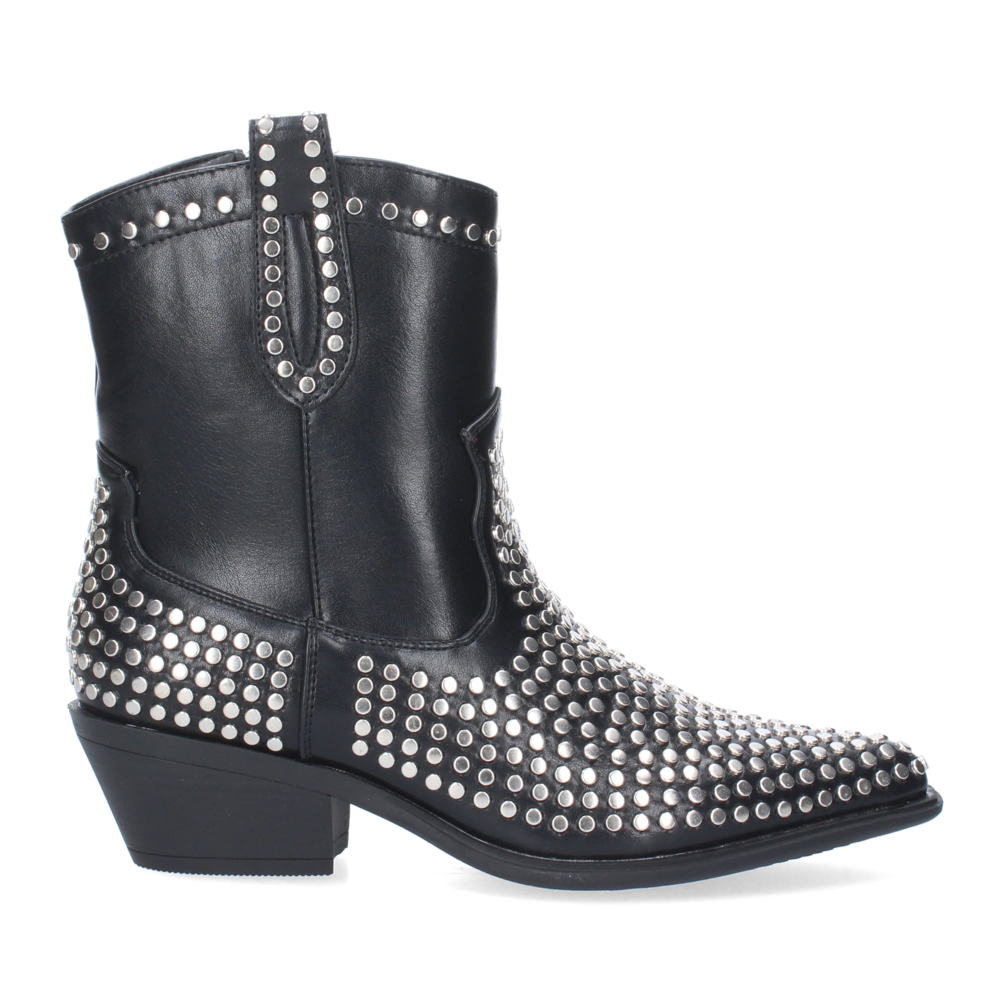 Botin De Mujer Con Tachuelas Metalicas Y  Con Tacon De Punta Fina