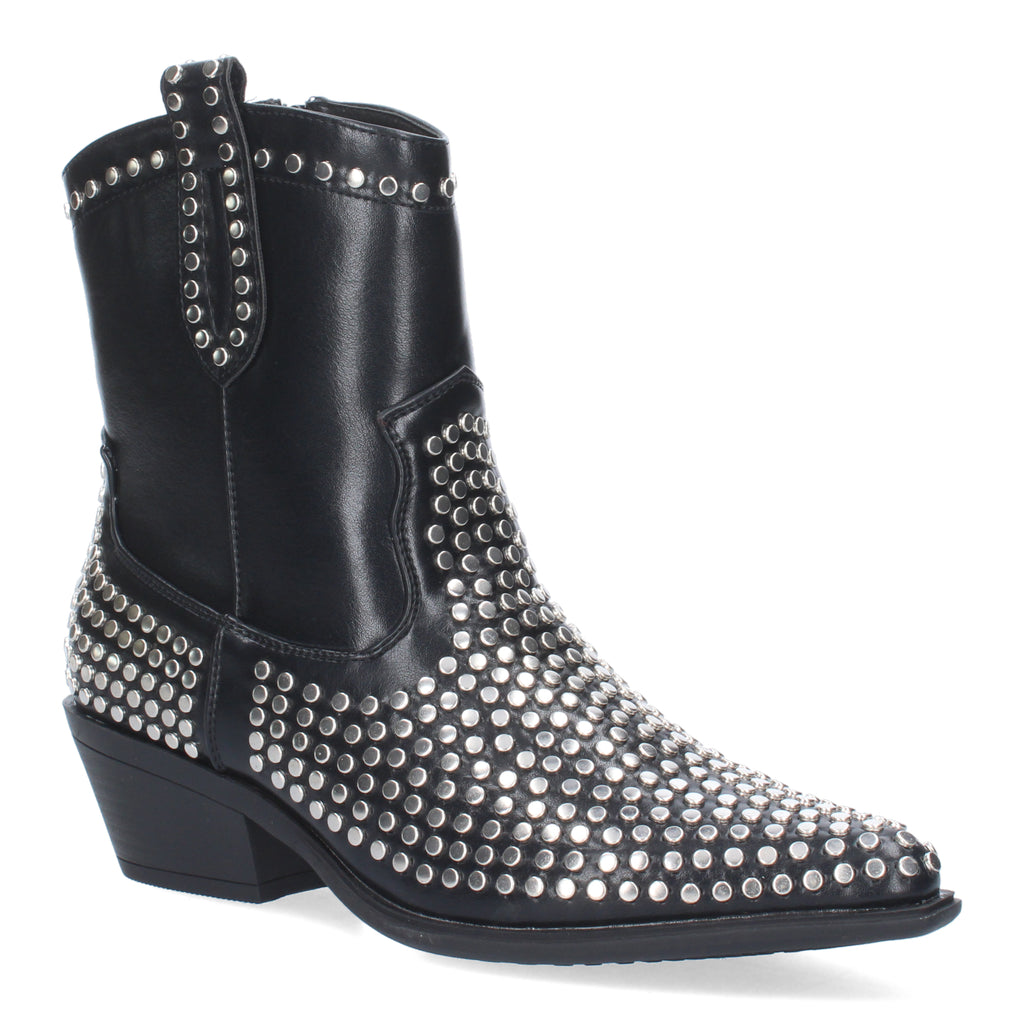 Botin De Mujer Con Tachuelas Metalicas Y  Con Tacon De Punta Fina