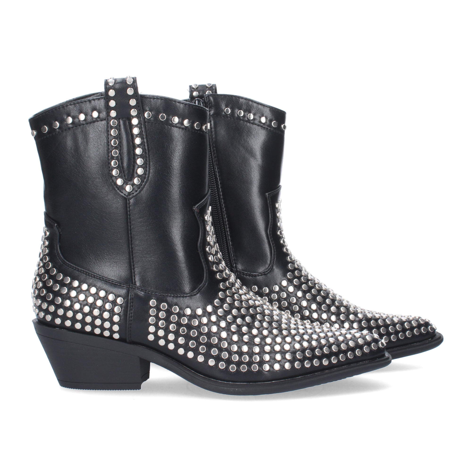Botin De Mujer Con Tachuelas Metalicas Y  Con Tacon De Punta Fina