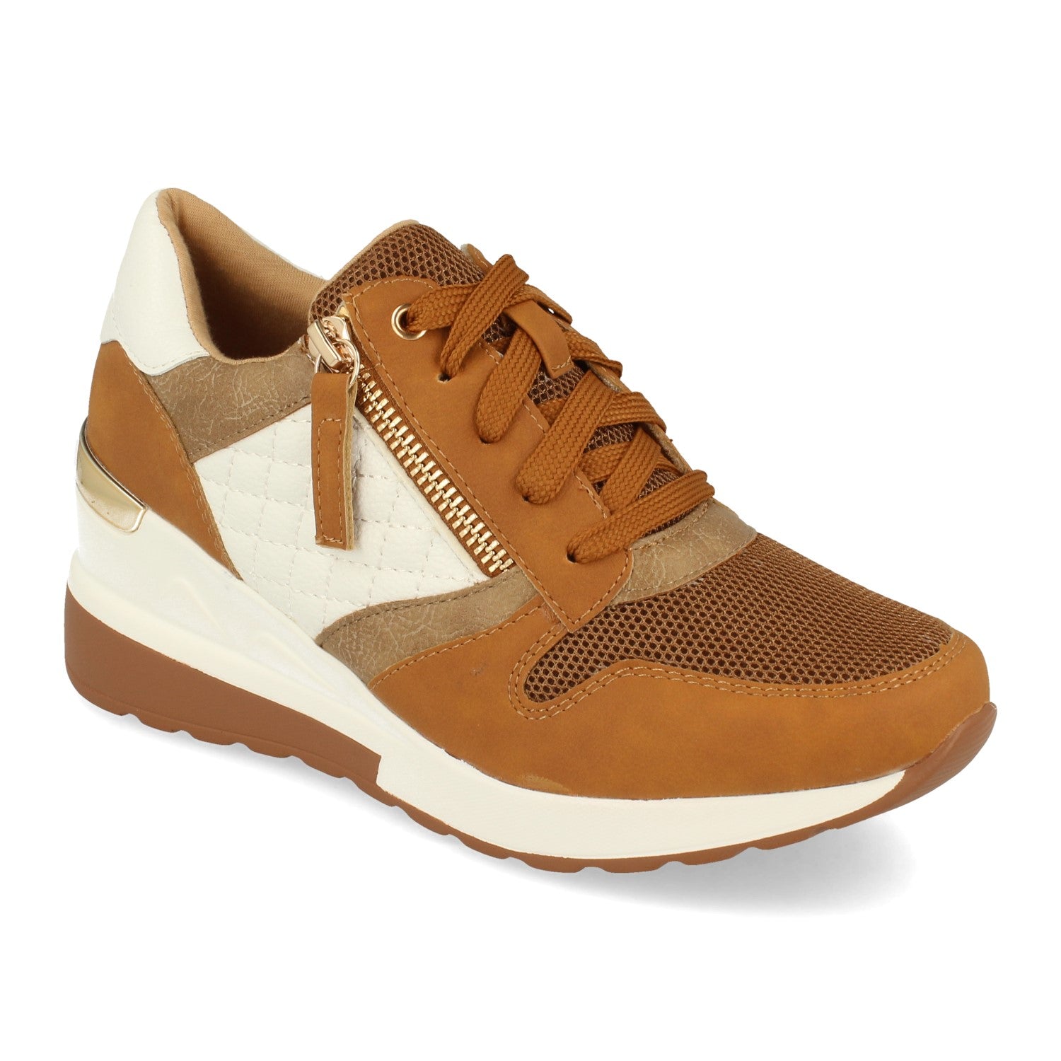 Zapatilla Camel Con Cuña Para Mujer