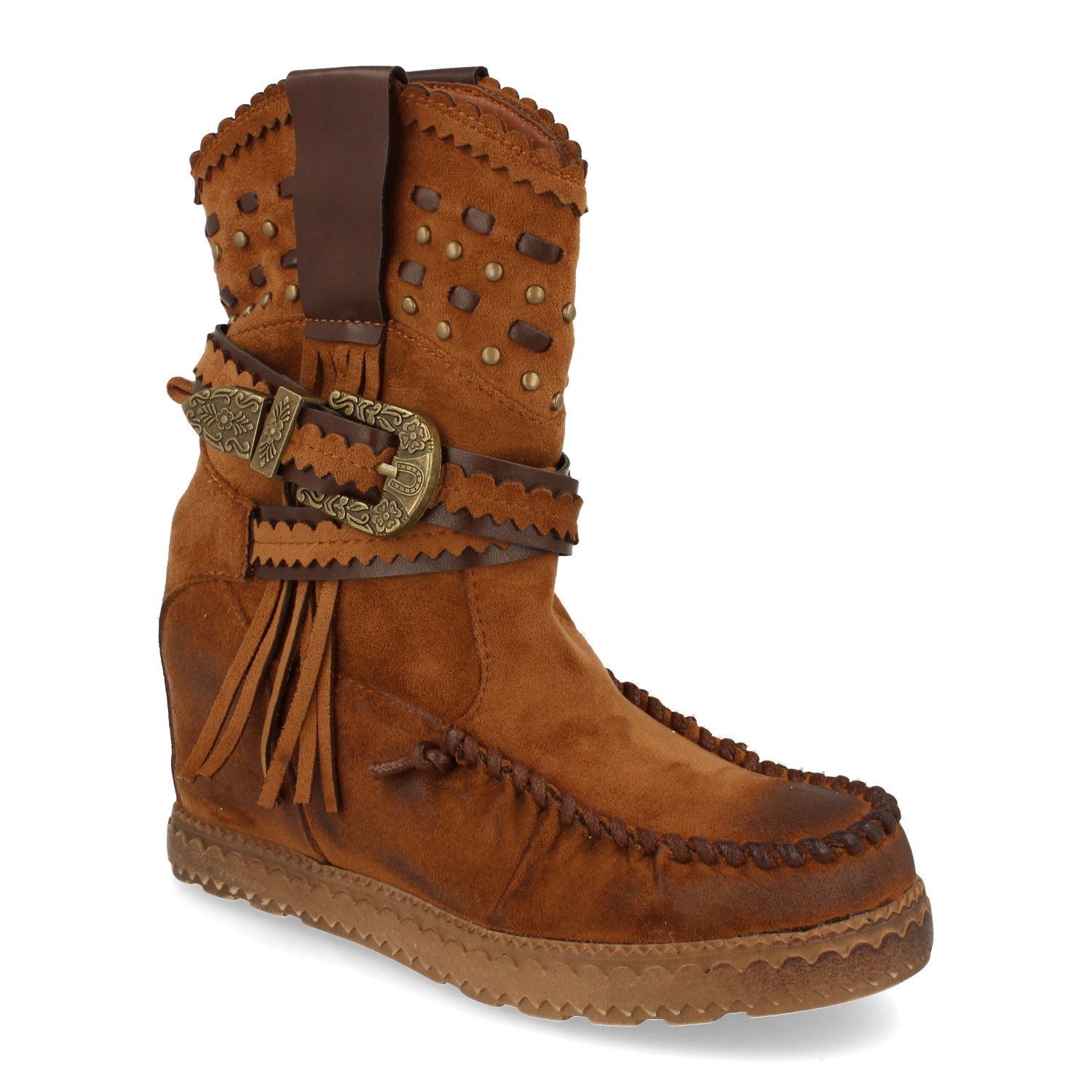 Bota de Estilo Indio para Mujer con Flecos y Hebillas