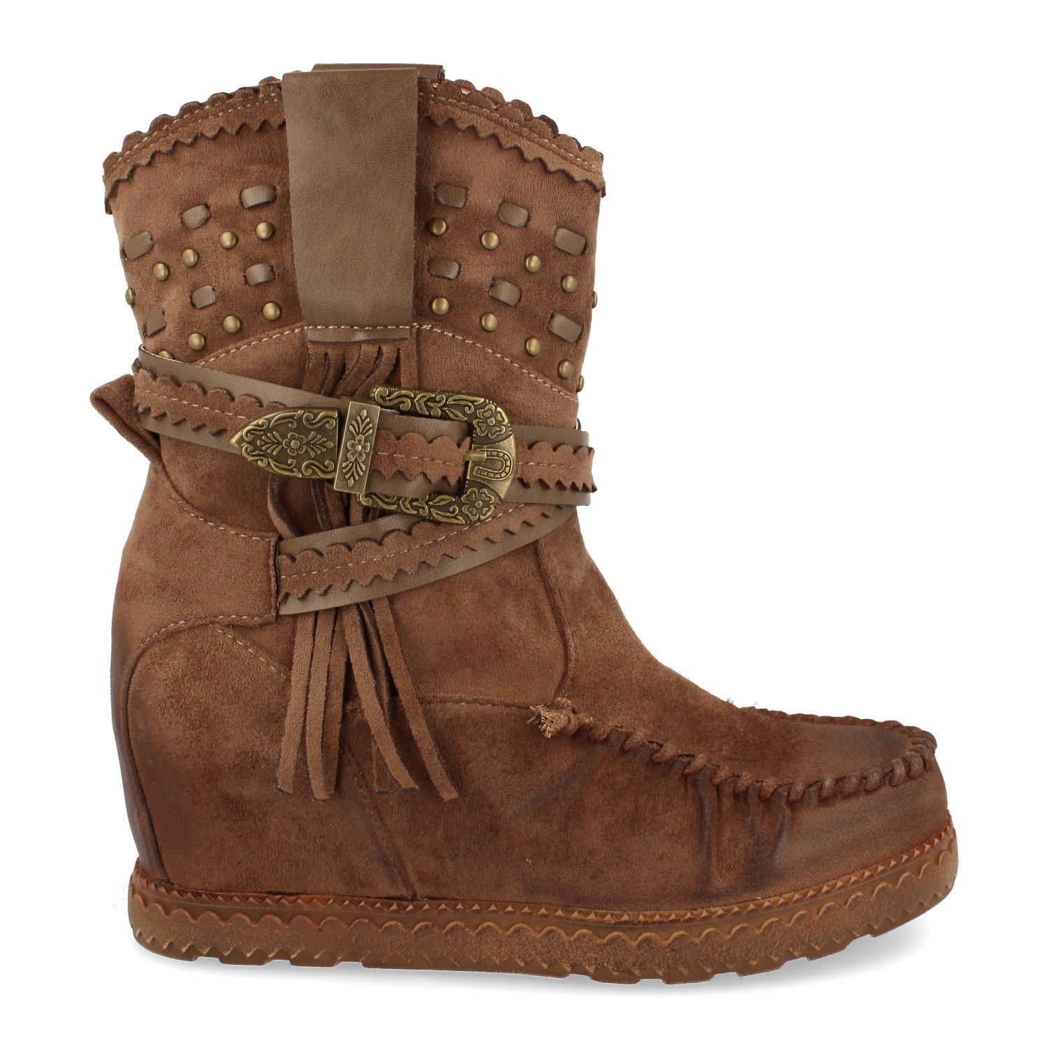 Bota de Estilo Indio para Mujer con Flecos y Hebillas
