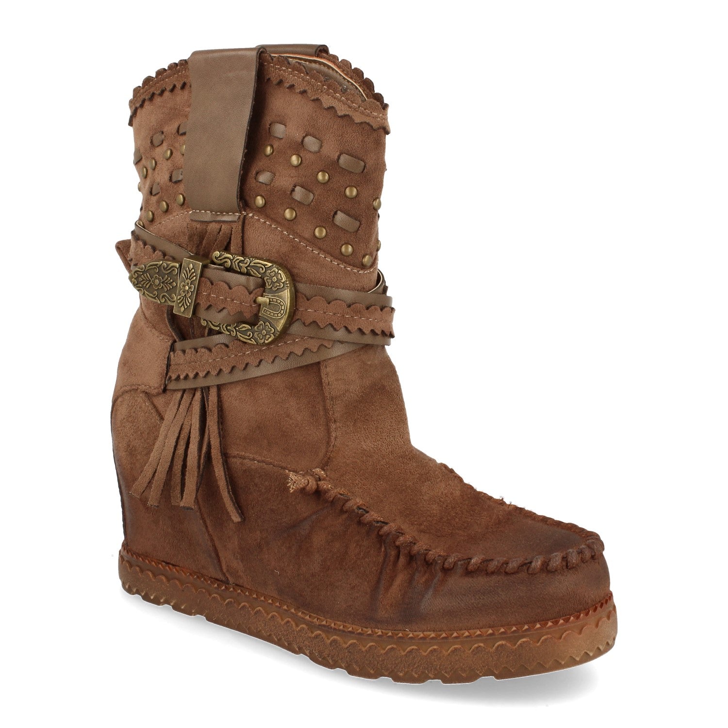 Bota de Estilo Indio para Mujer con Flecos y Hebillas