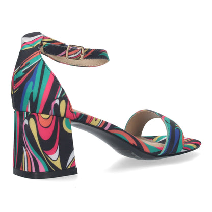 Cyrena Blue Spectrum – Sandalia Azul de Tacón con Pala Fina y Estampado Multicolor