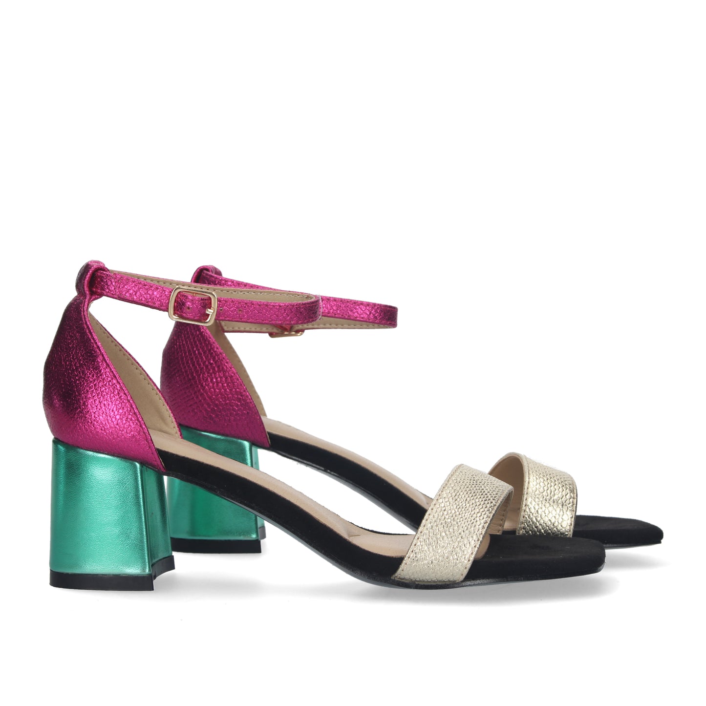 Cyrena Multicolor Chic – Sandalia de Tacón con Estampado Multicolor y Cierre Ankle Strap de Hebilla