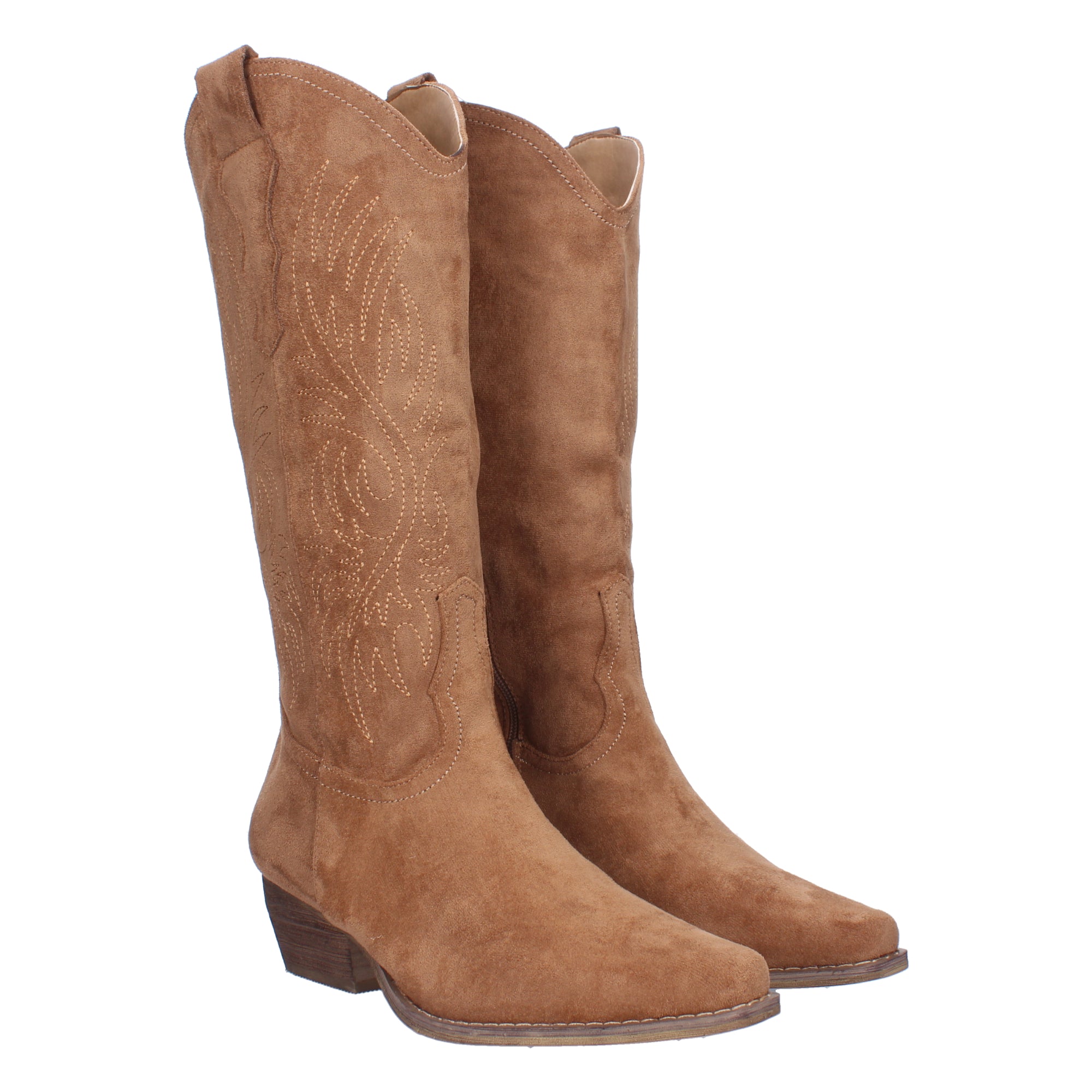 Bota Campera con Tacón y Bordados en la Caña para Mujer