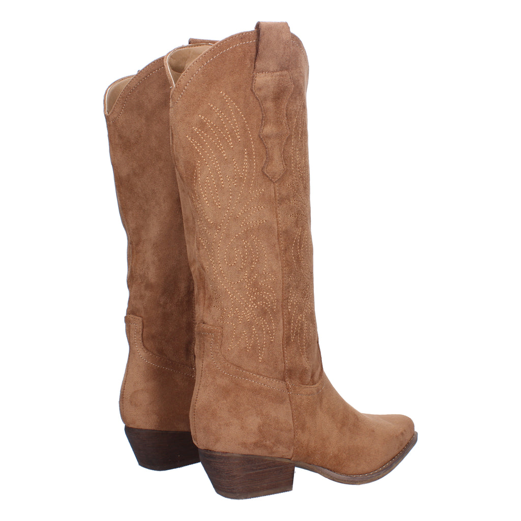 Bota Campera con Tacón y Bordados en la Caña para Mujer