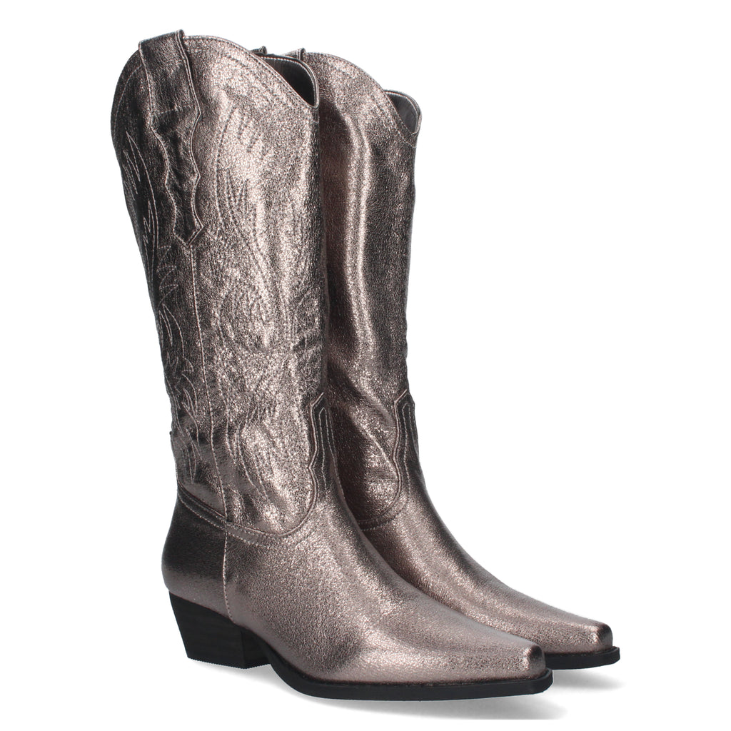 Bota Campera con Tacón y Bordados en la Caña para Mujer