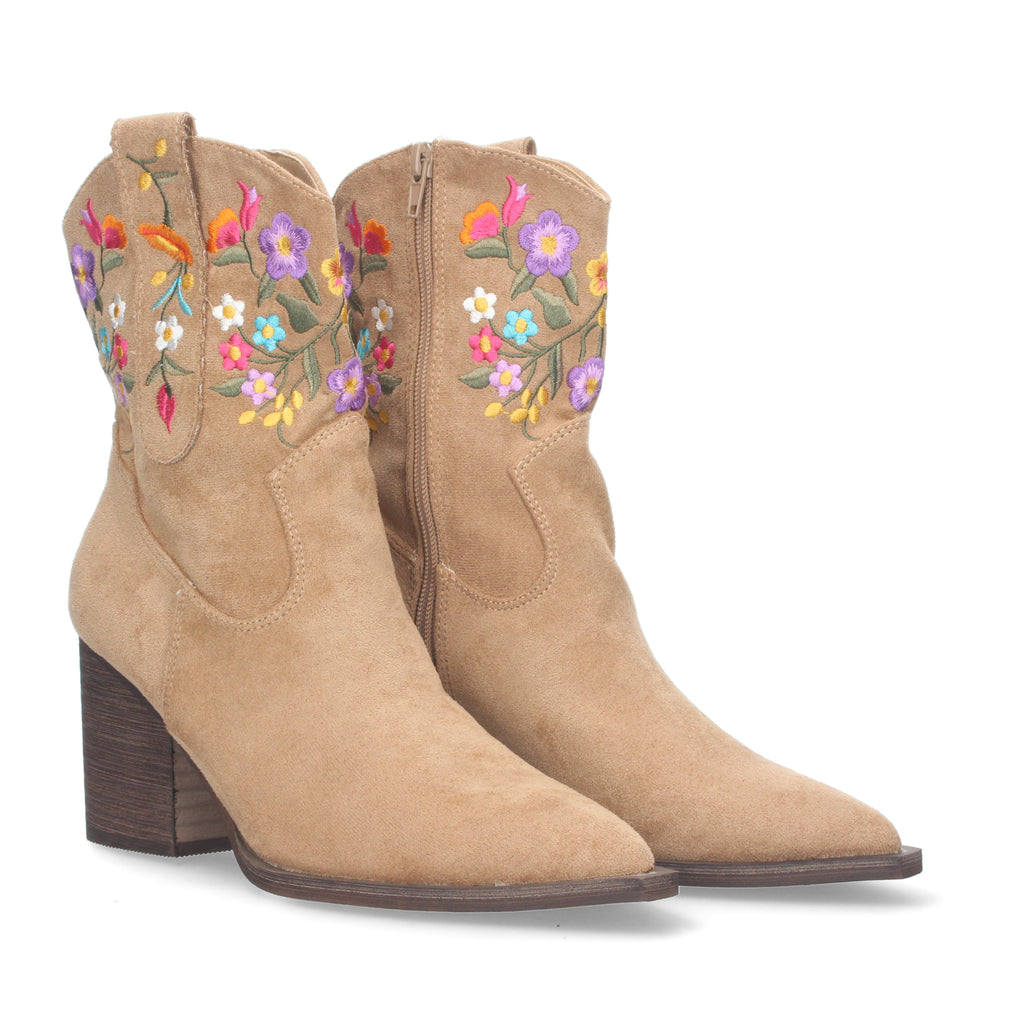 Botin Floral De Tacon Para Mujer