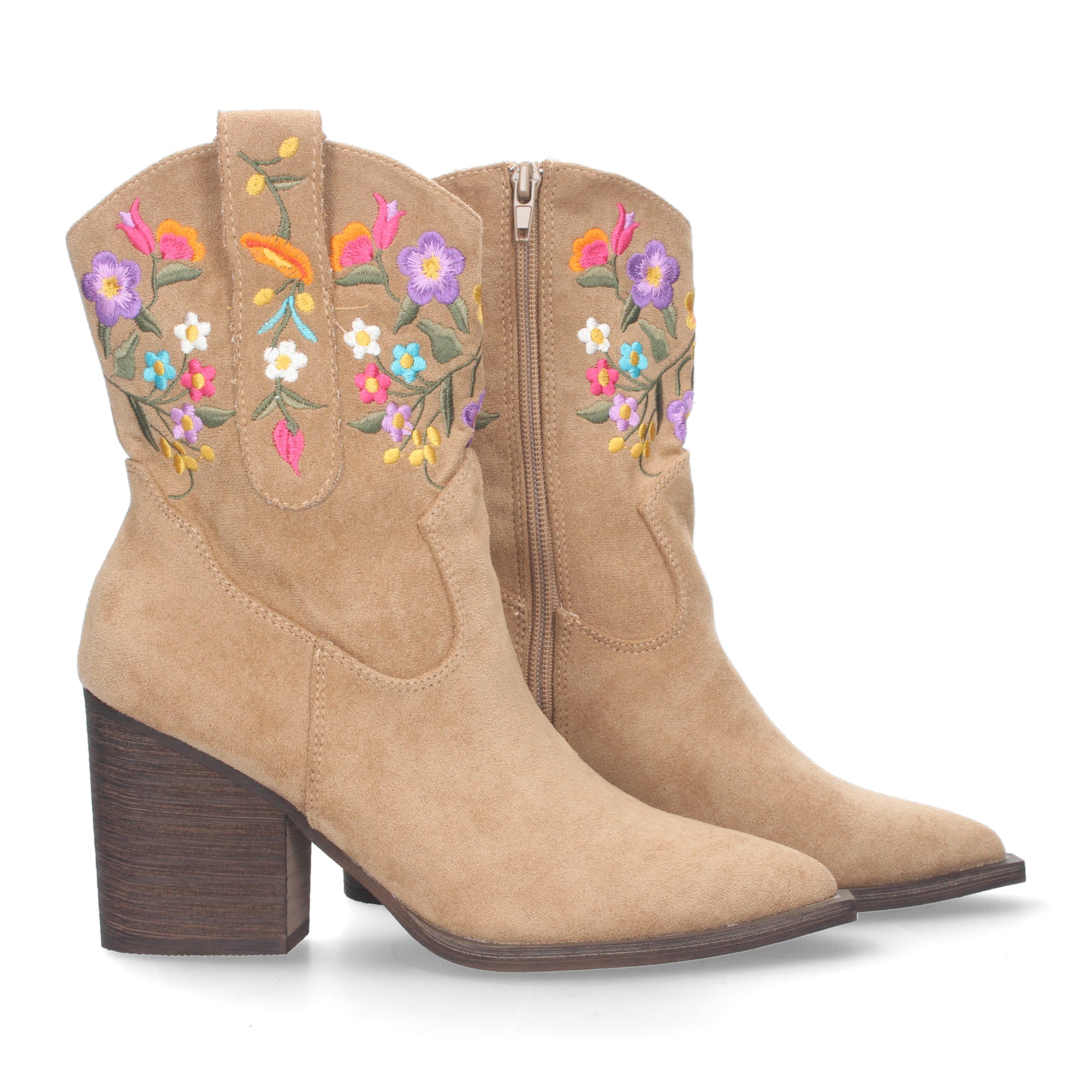 Botin Floral De Tacon Para Mujer