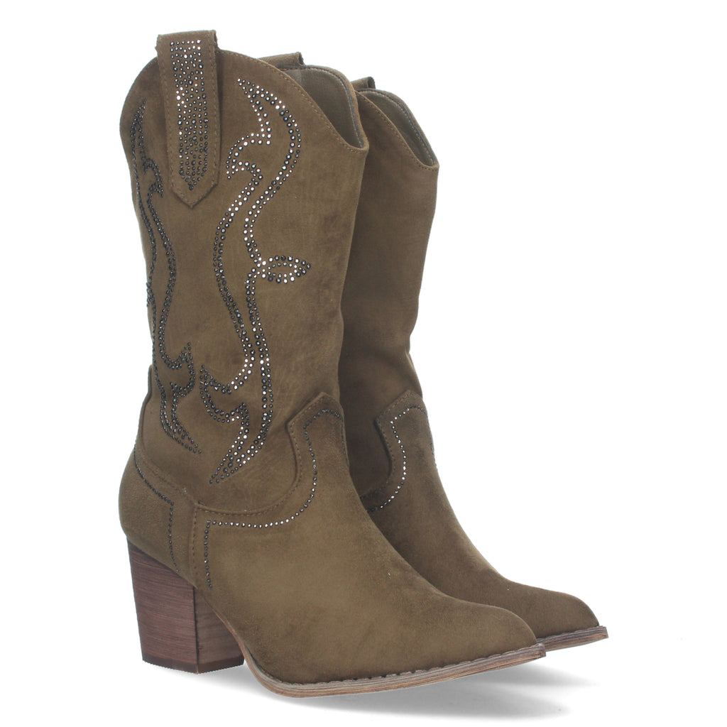 Bota Campera con Piedras Brillantes y Caña de 25cm para Mujer