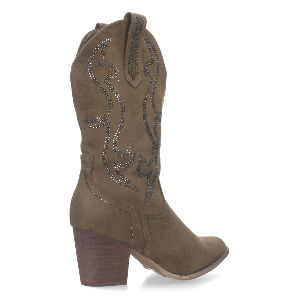 Bota Campera con Piedras Brillantes y Caña de 25cm para Mujer