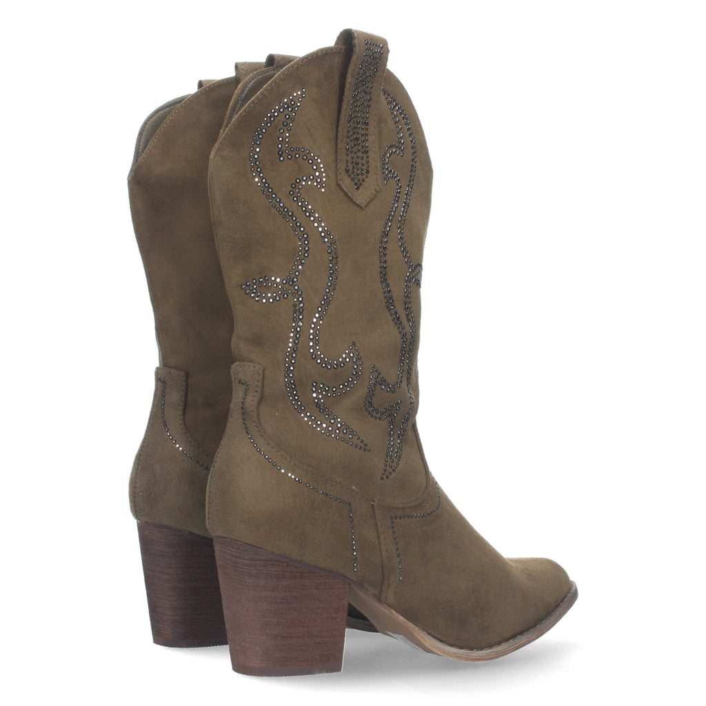 Bota Campera con Piedras Brillantes y Caña de 25cm para Mujer