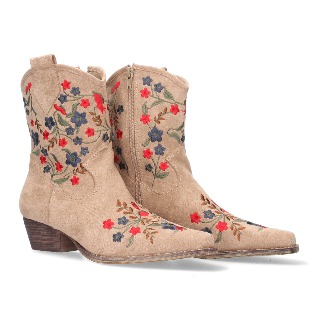 Botin Floral De Tacon Para Mujer