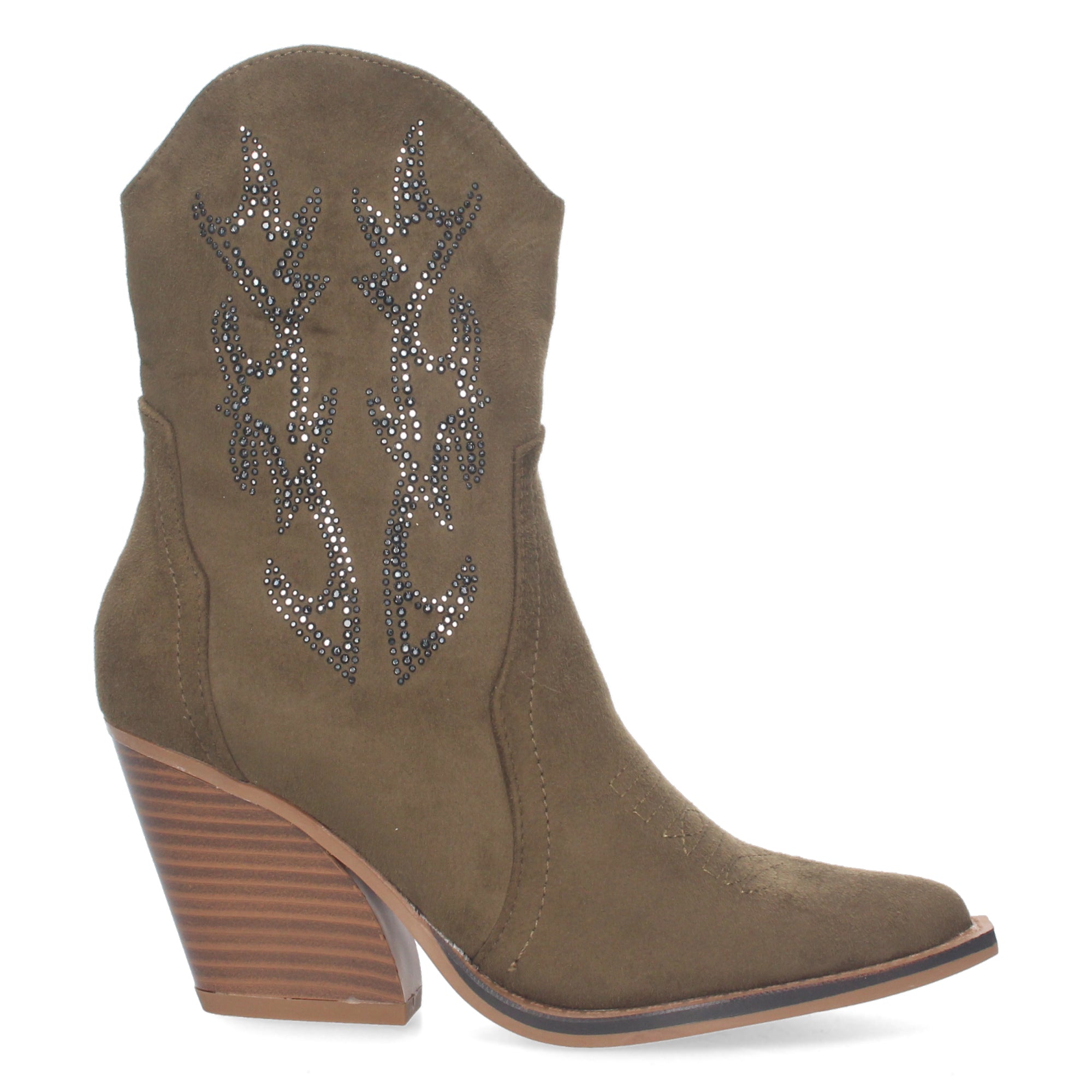 Botín Campero con Piedras Brillantes y Bordado para Mujer Estilo Vaquero con Cremallera