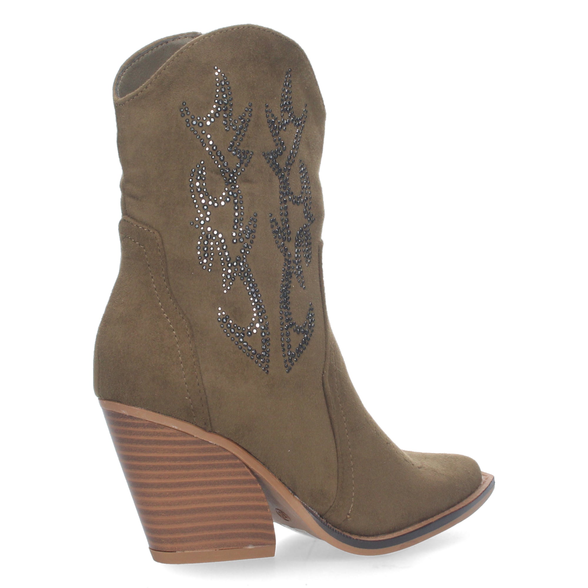 Botín Campero con Piedras Brillantes y Bordado para Mujer Estilo Vaquero con Cremallera