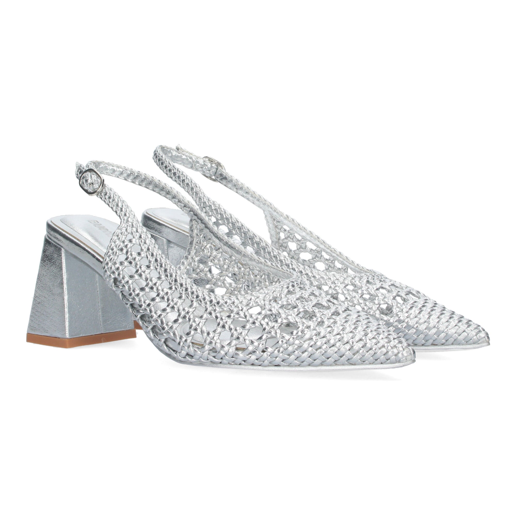 Zapato Plateado de Salon de Tacon Ancho para Mujer