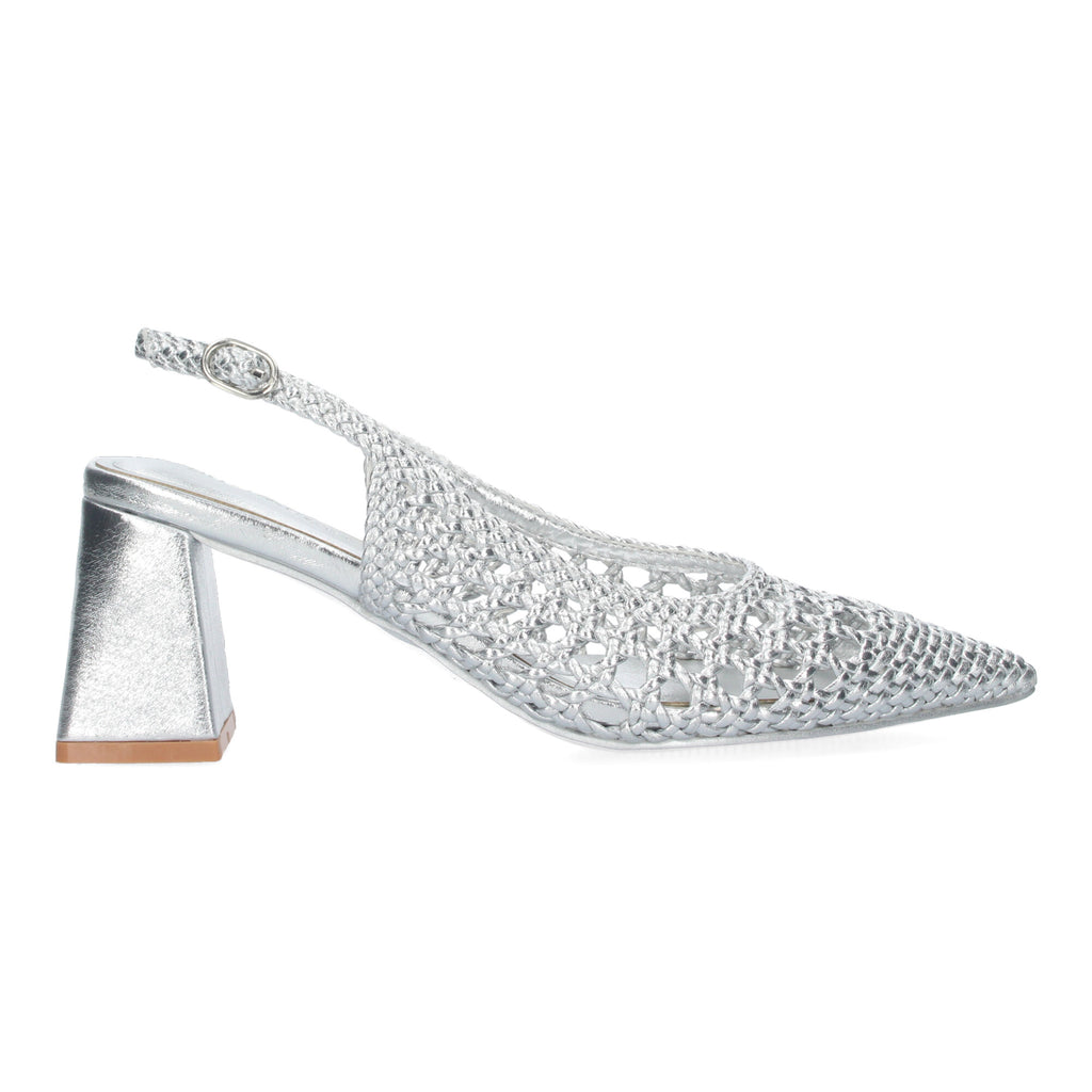 Zapato Plateado de Salon de Tacon Ancho para Mujer