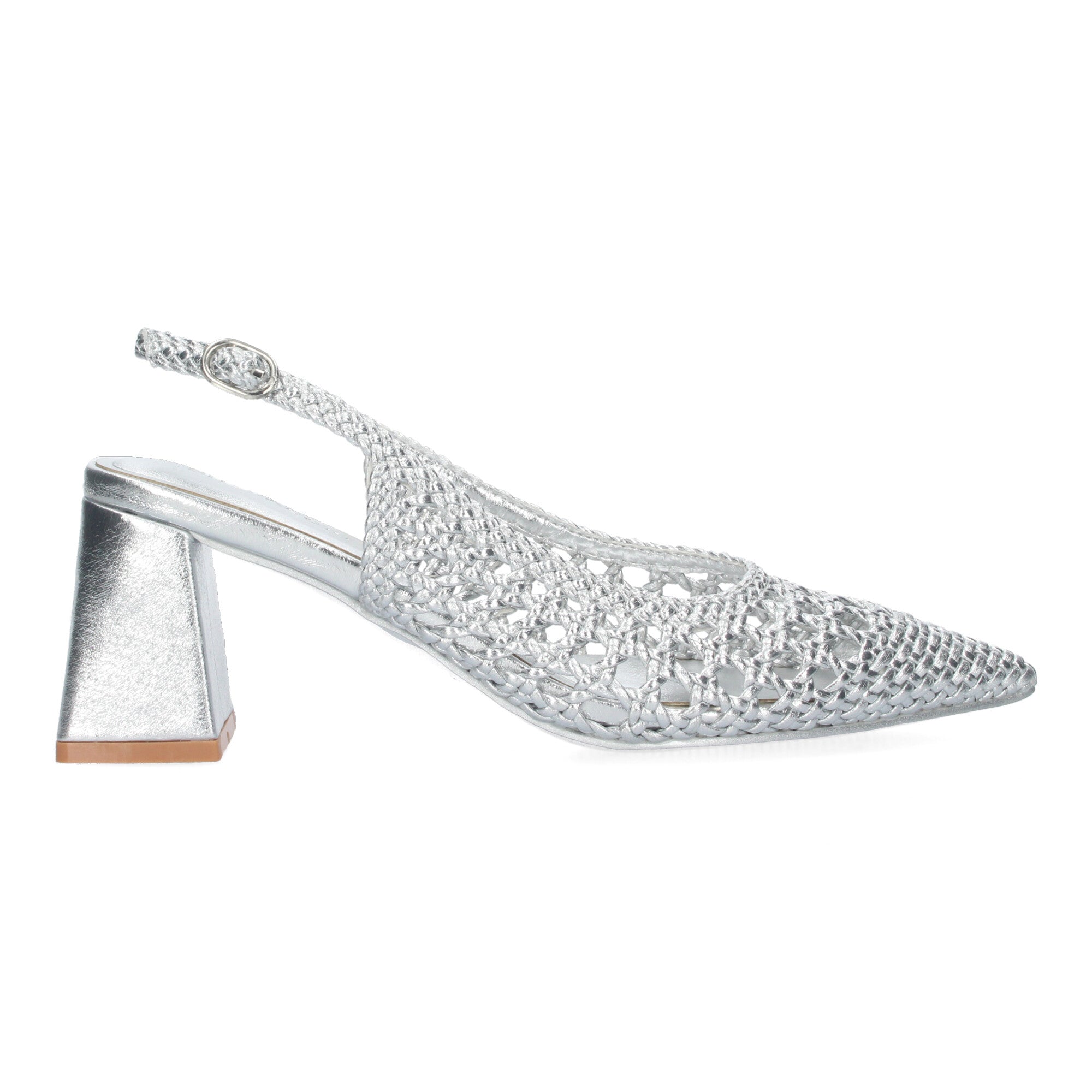 Zapato Plateado de Salon de Tacon Ancho para Mujer