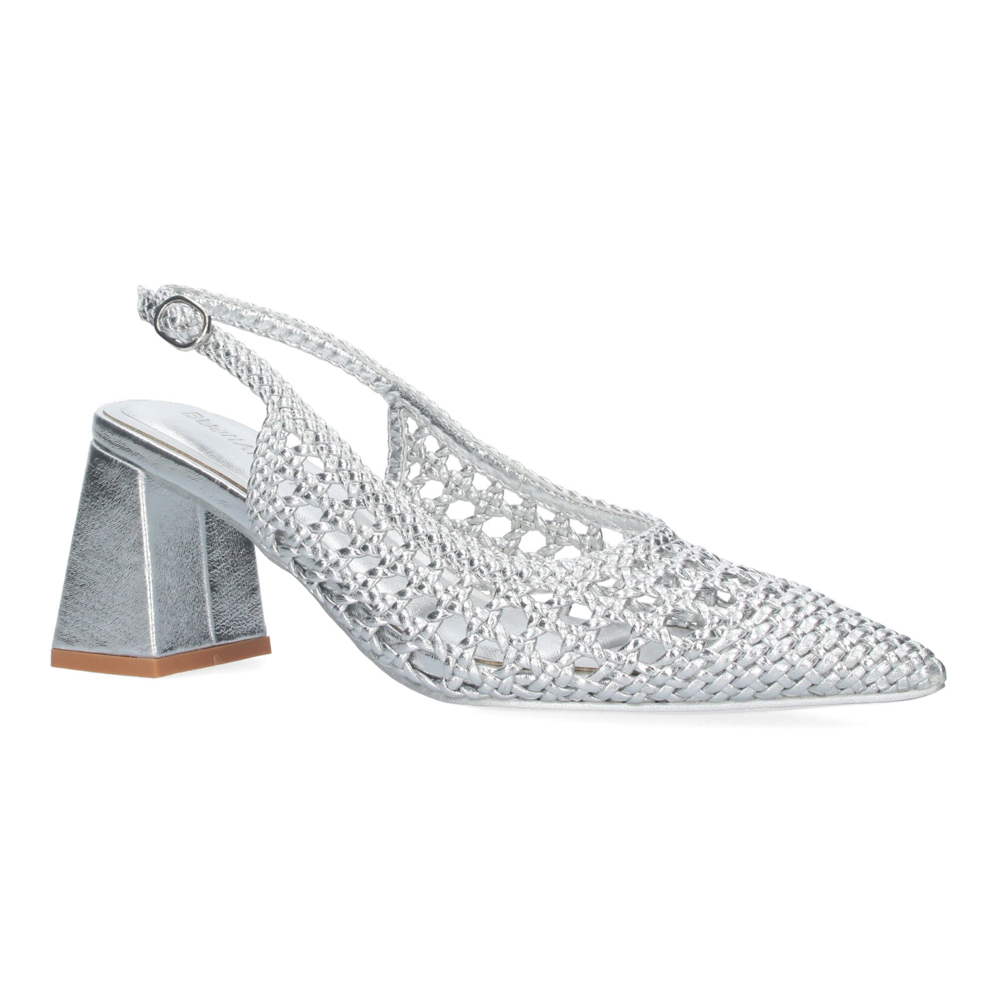 Zapato Plateado de Salon de Tacon Ancho para Mujer