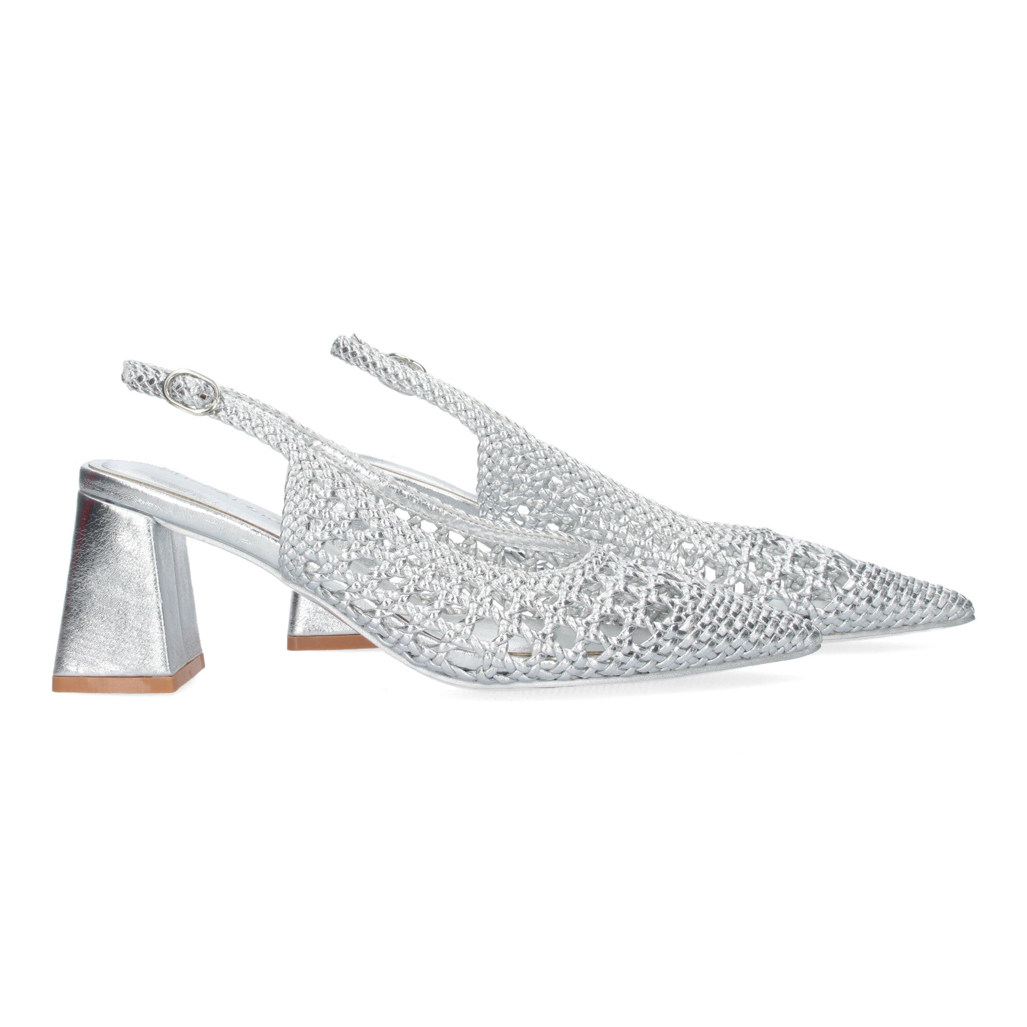Zapato Plateado de Salon de Tacon Ancho para Mujer