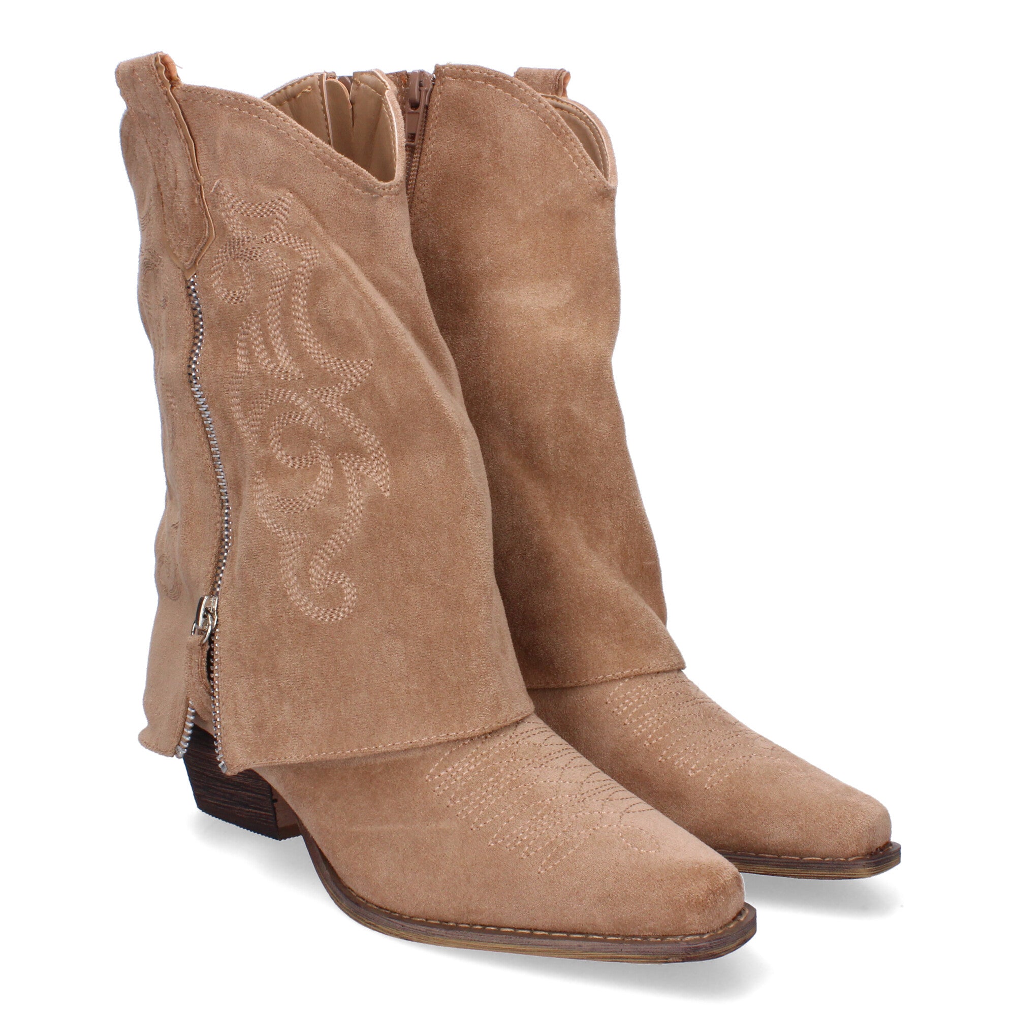 Botas de Tacón Cowboy con Polaina y Bordados Elegantes para Mujer